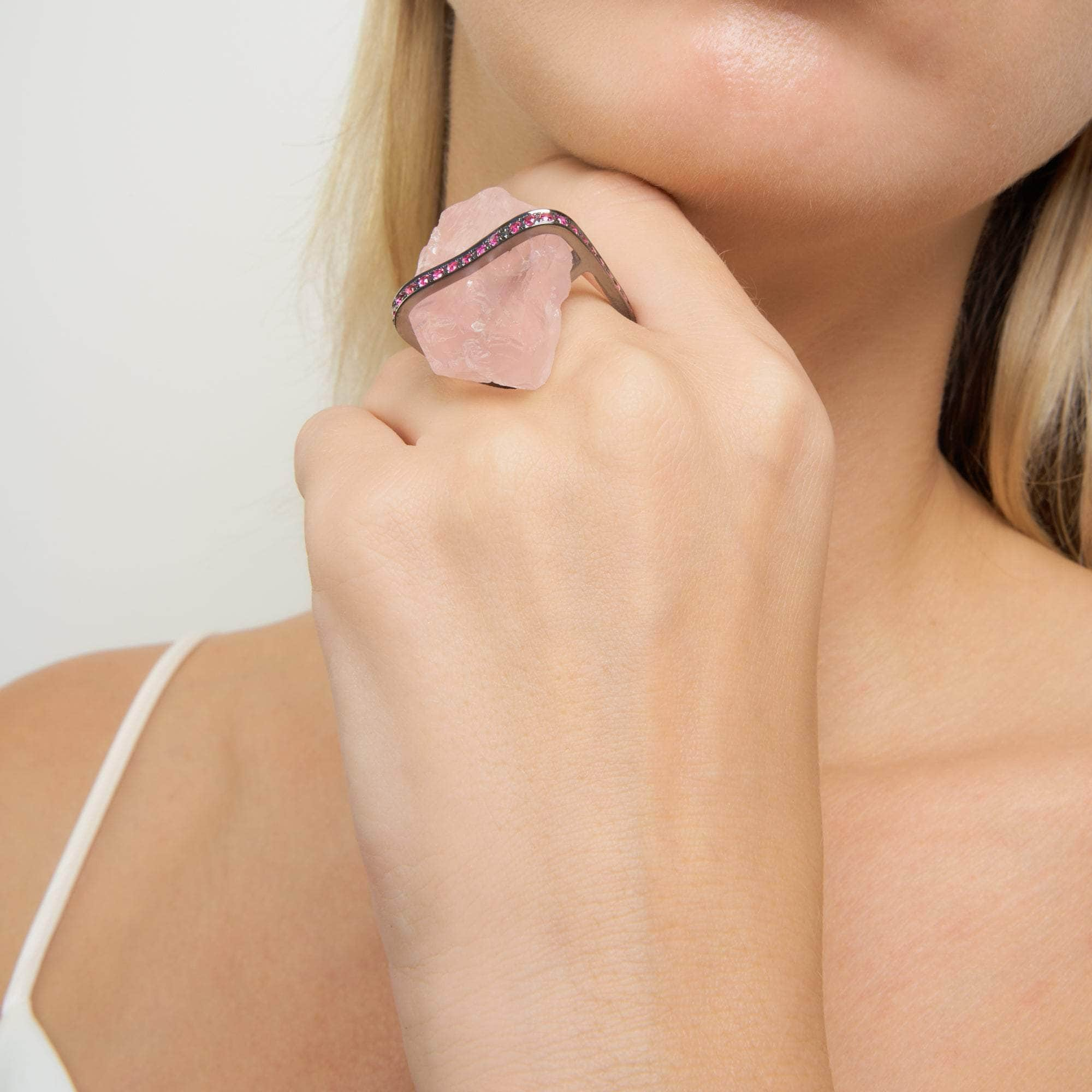 Rosell Rough Rose Quartz and Rhodolite Ring GERMAN KABIRSKI