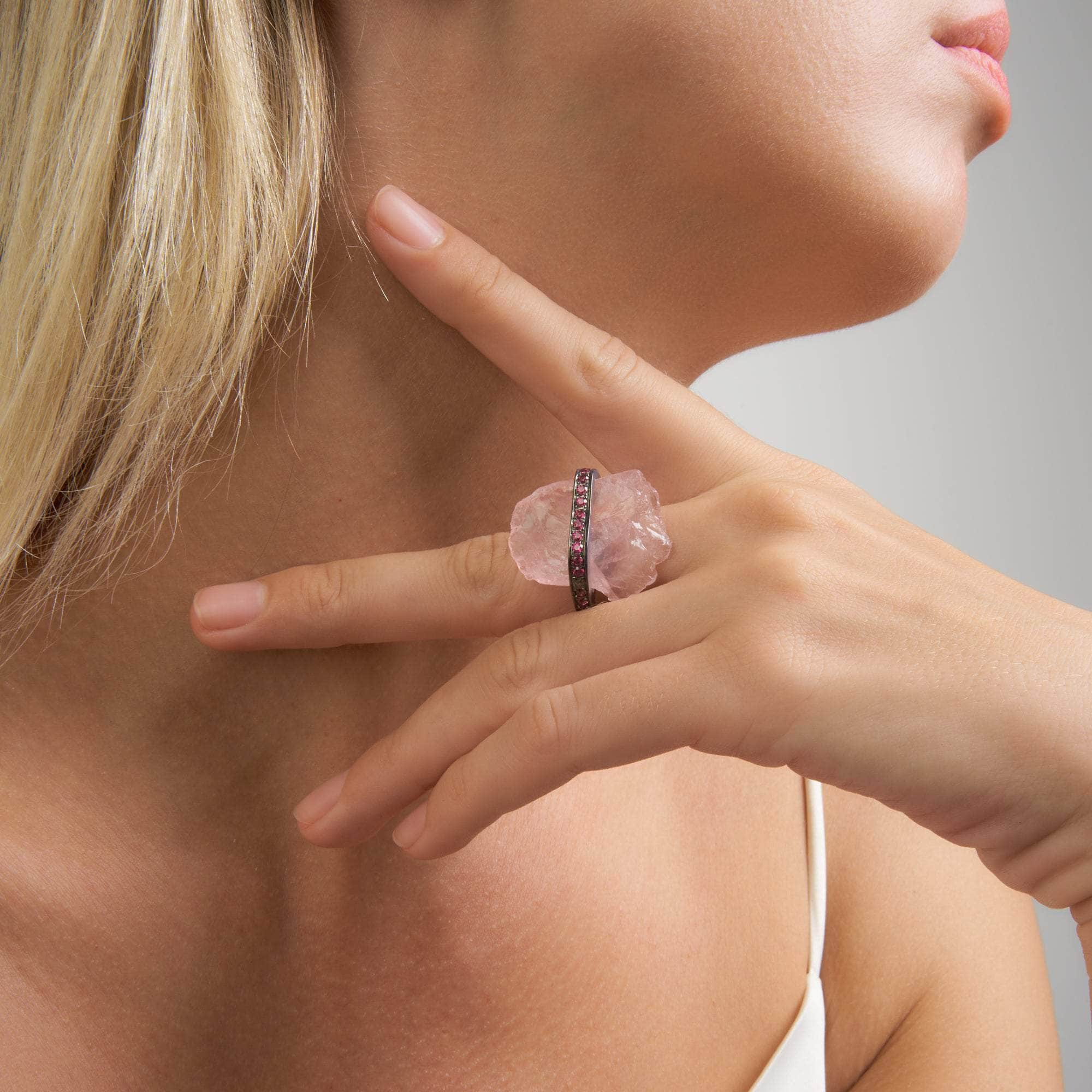 Pione Rough Rose Quartz and Rhodolite Ring GERMAN KABIRSKI