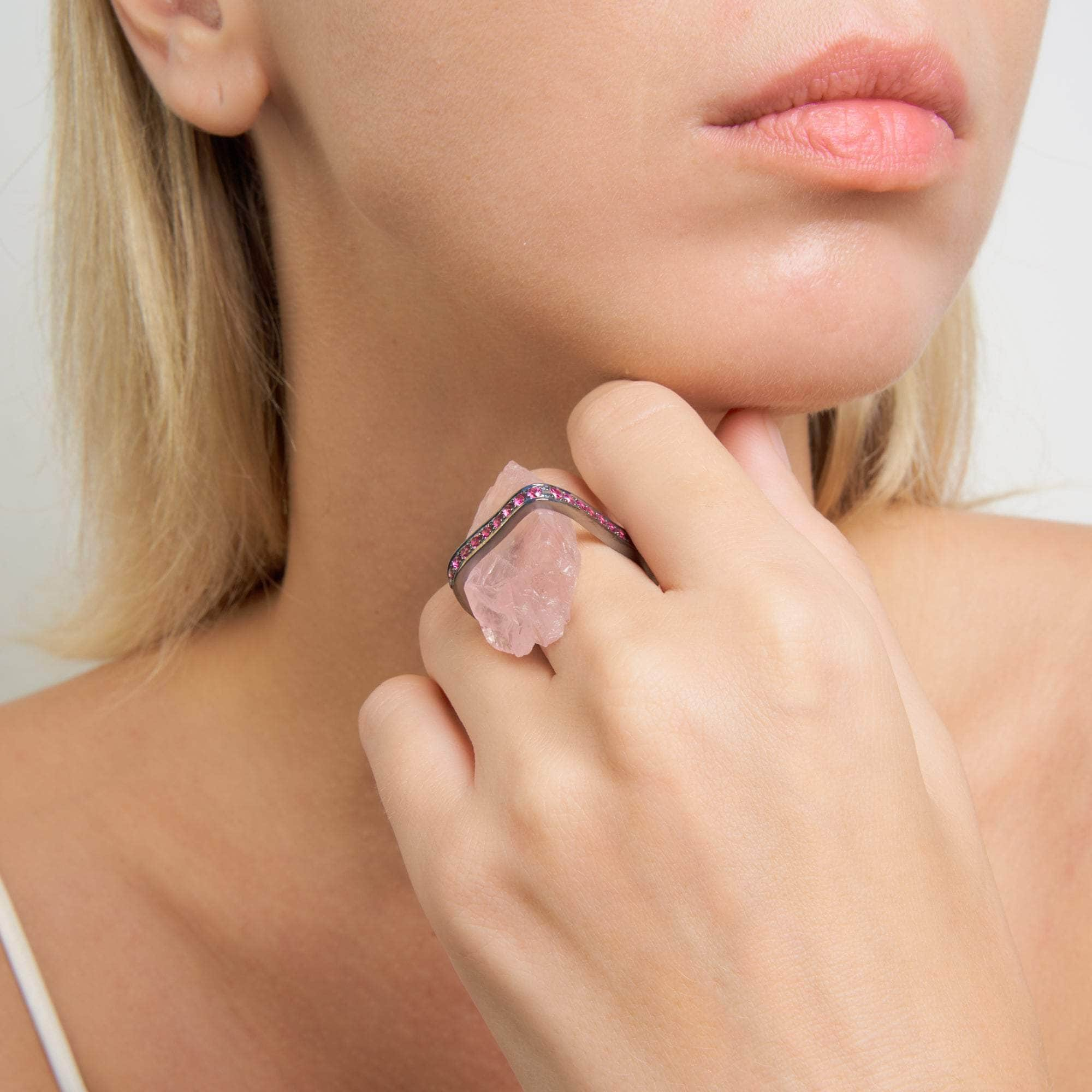 Pione Rough Rose Quartz and Rhodolite Ring GERMAN KABIRSKI