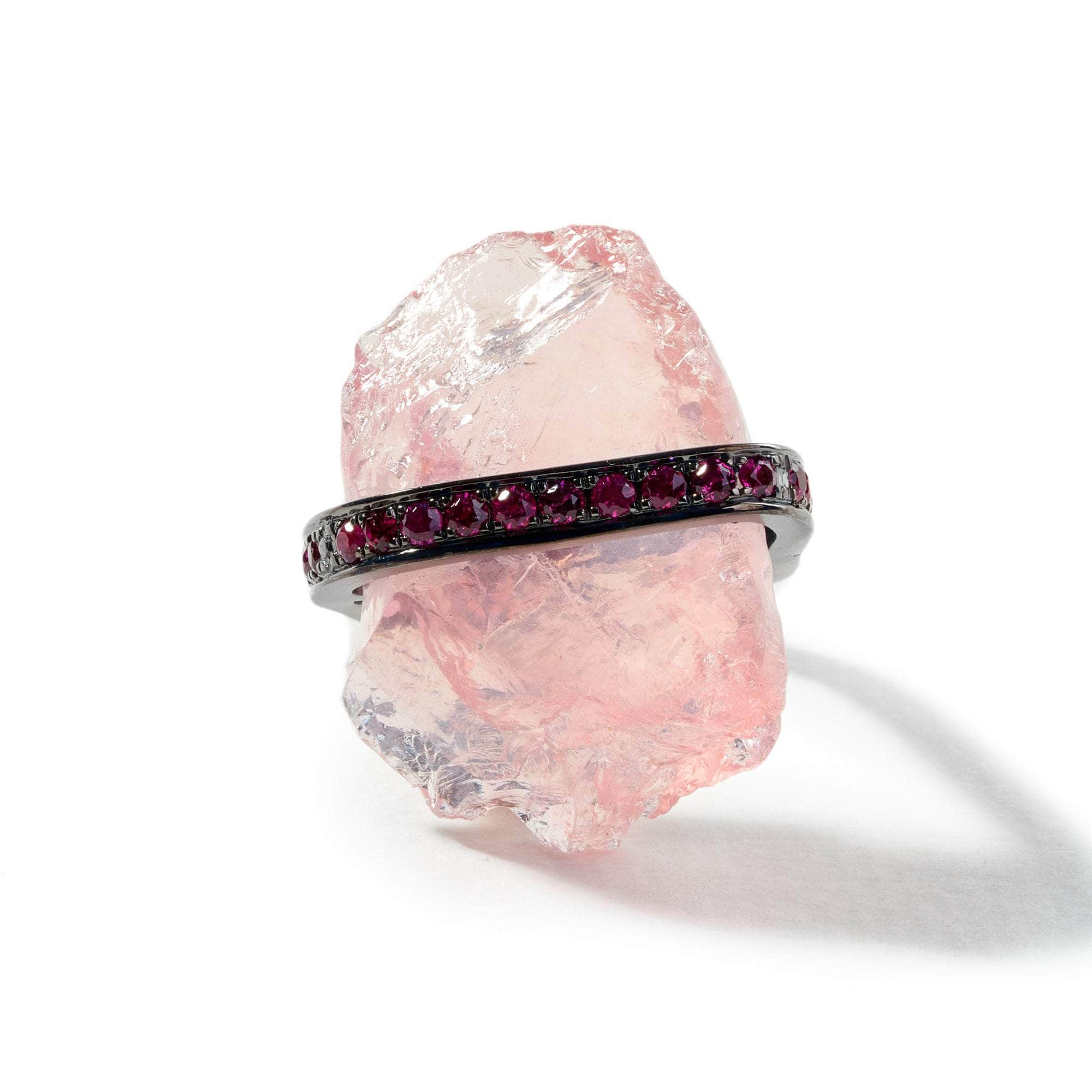 Pione Rough Rose Quartz and Rhodolite Ring GERMAN KABIRSKI