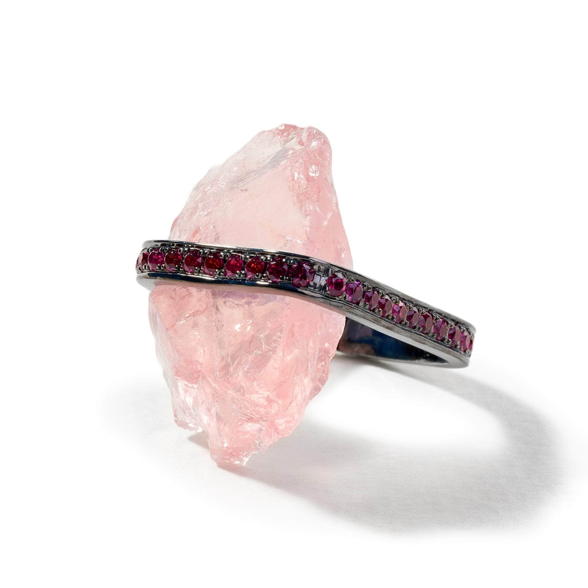 Pione Rough Rose Quartz and Rhodolite Ring GERMAN KABIRSKI