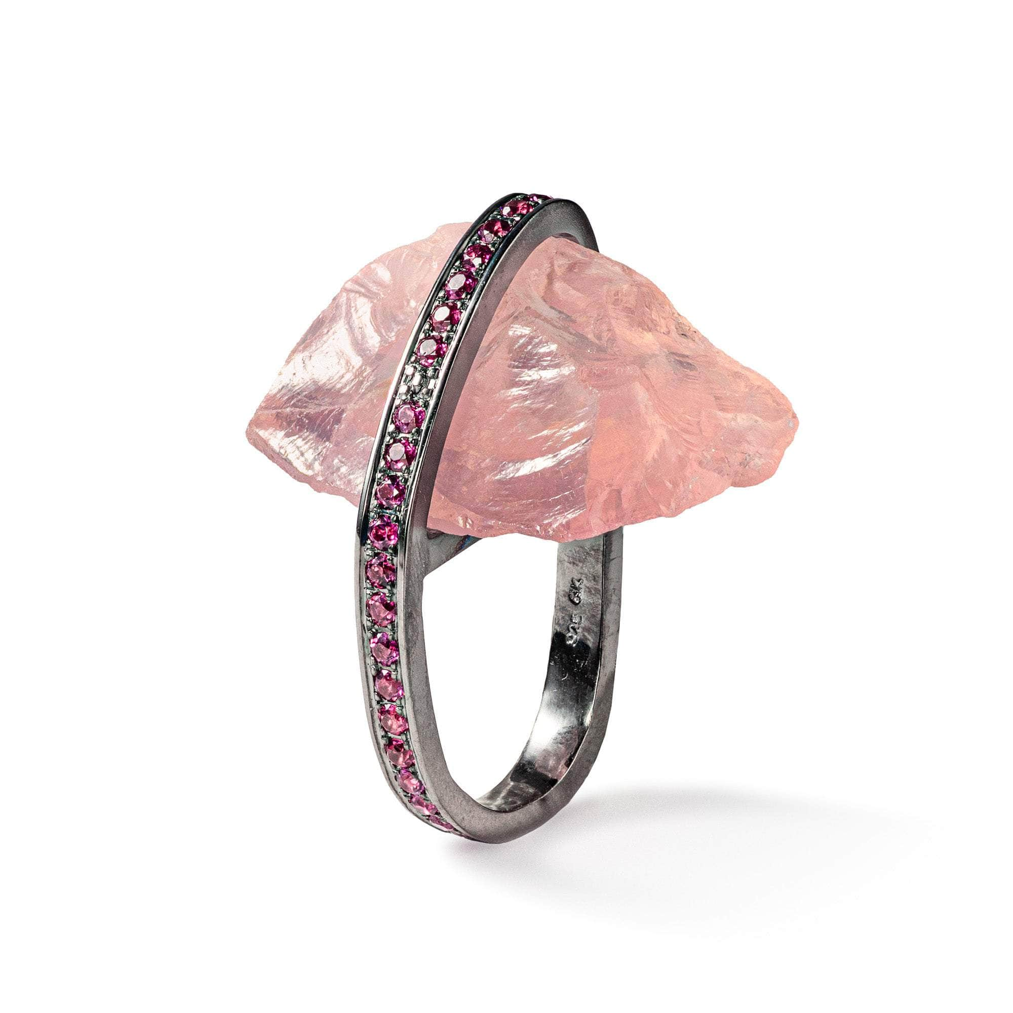 Pione Rough Rose Quartz and Rhodolite Ring GERMAN KABIRSKI