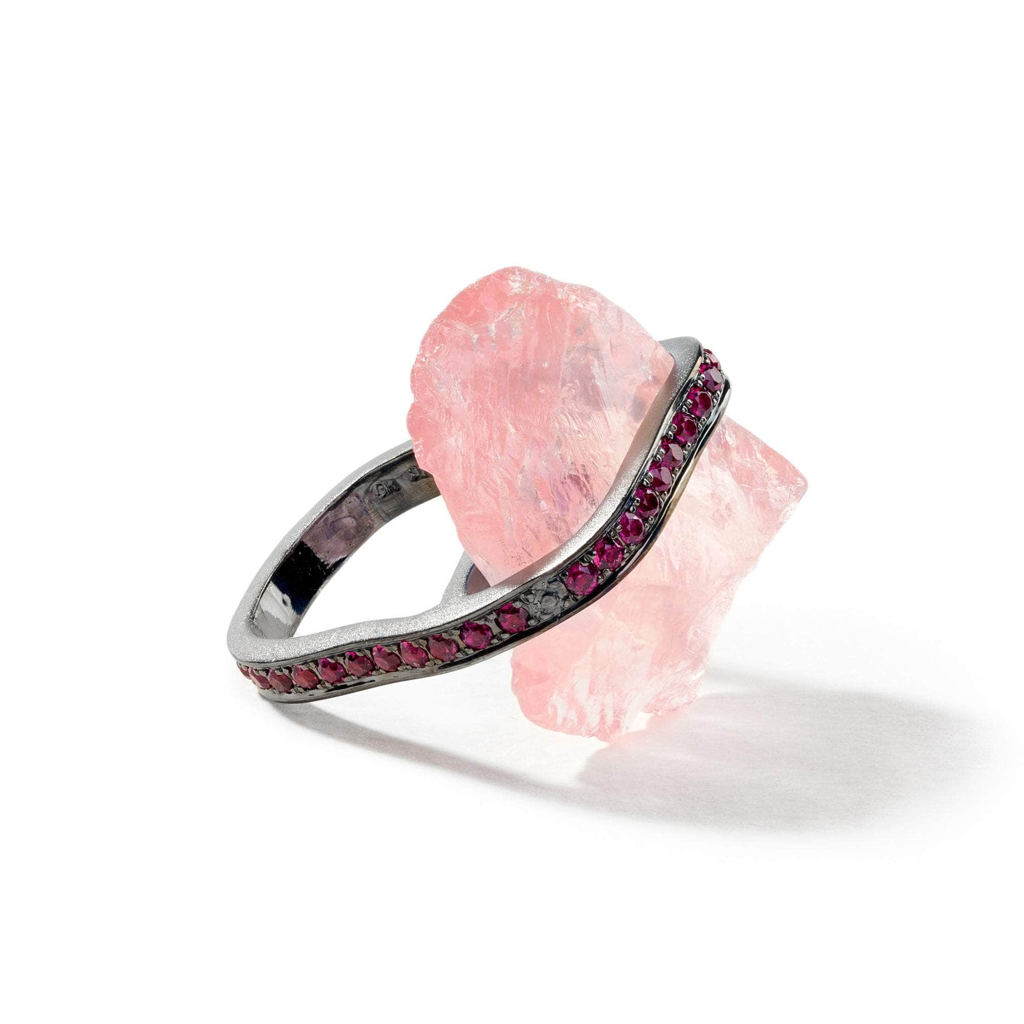 Pione Rough Rose Quartz and Rhodolite Ring GERMAN KABIRSKI