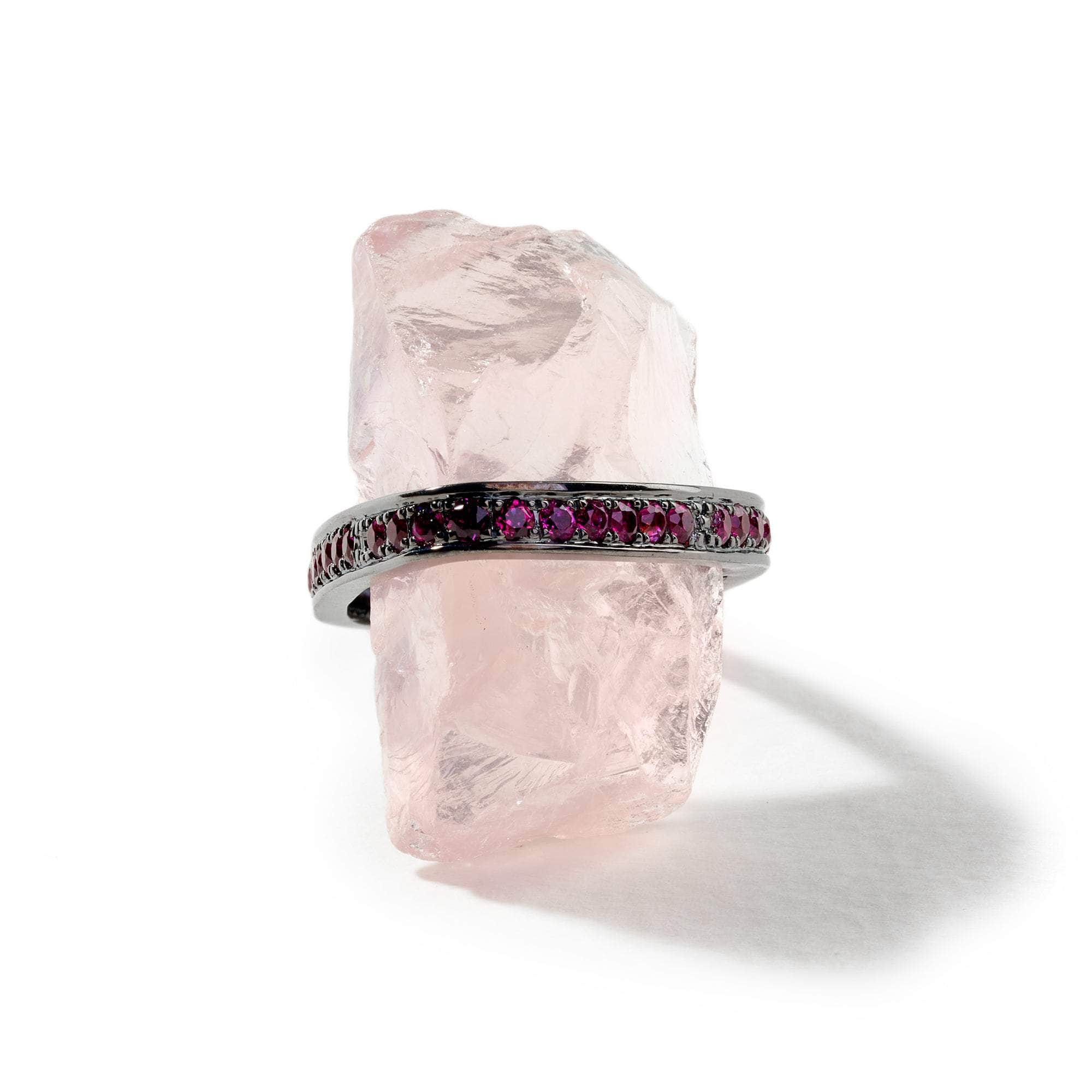 Lyvann Rough Rose Quartz and Rhodolite Ring GERMAN KABIRSKI