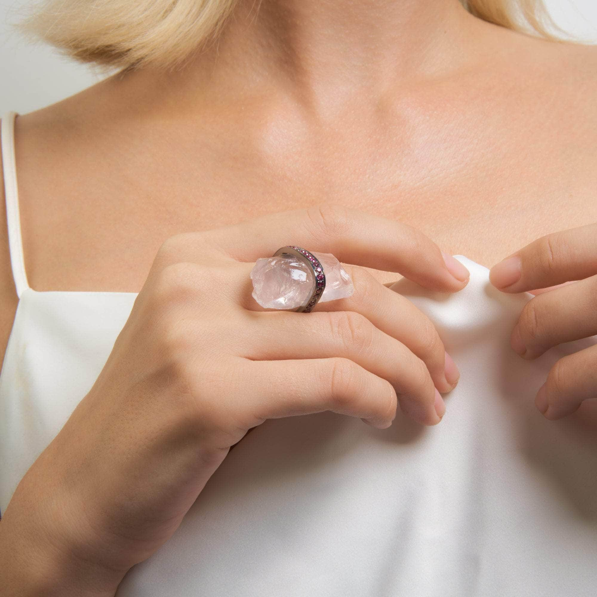 Lyvann Rough Rose Quartz and Rhodolite Ring GERMAN KABIRSKI