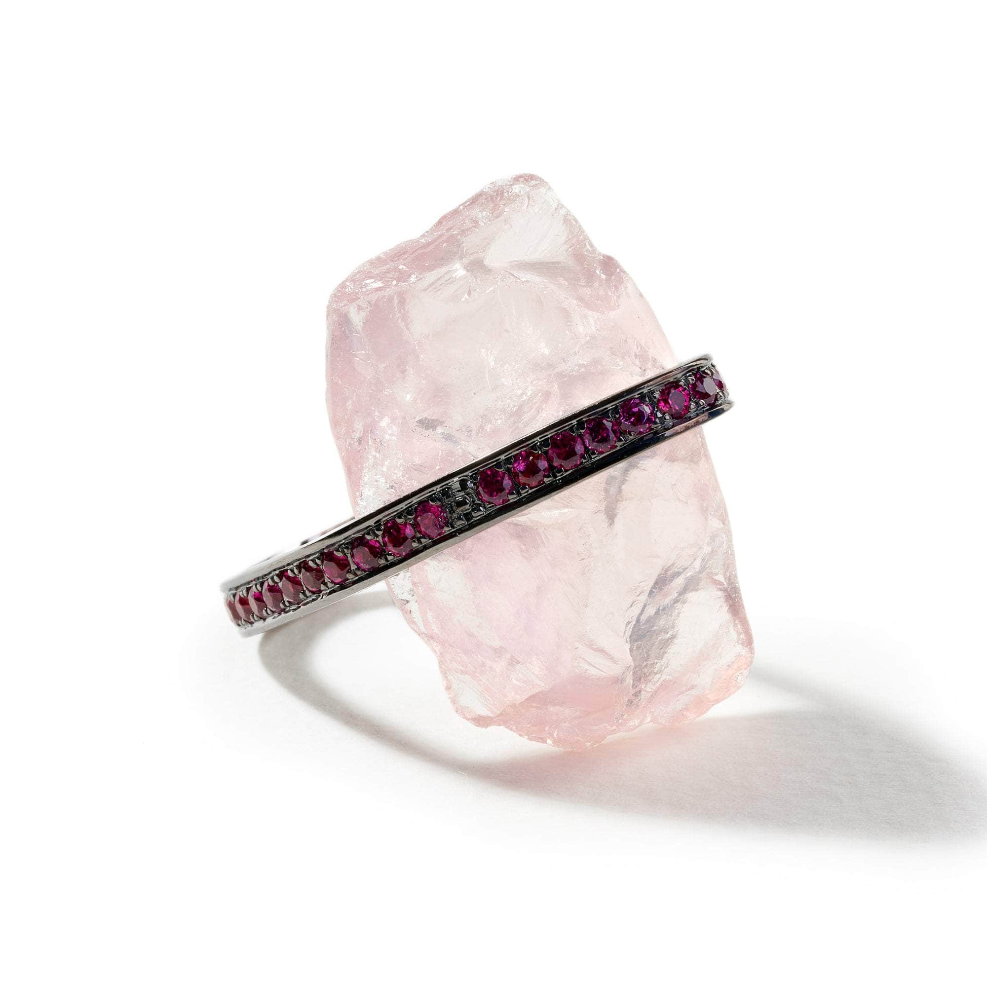 Lyvann Rough Rose Quartz and Rhodolite Ring GERMAN KABIRSKI