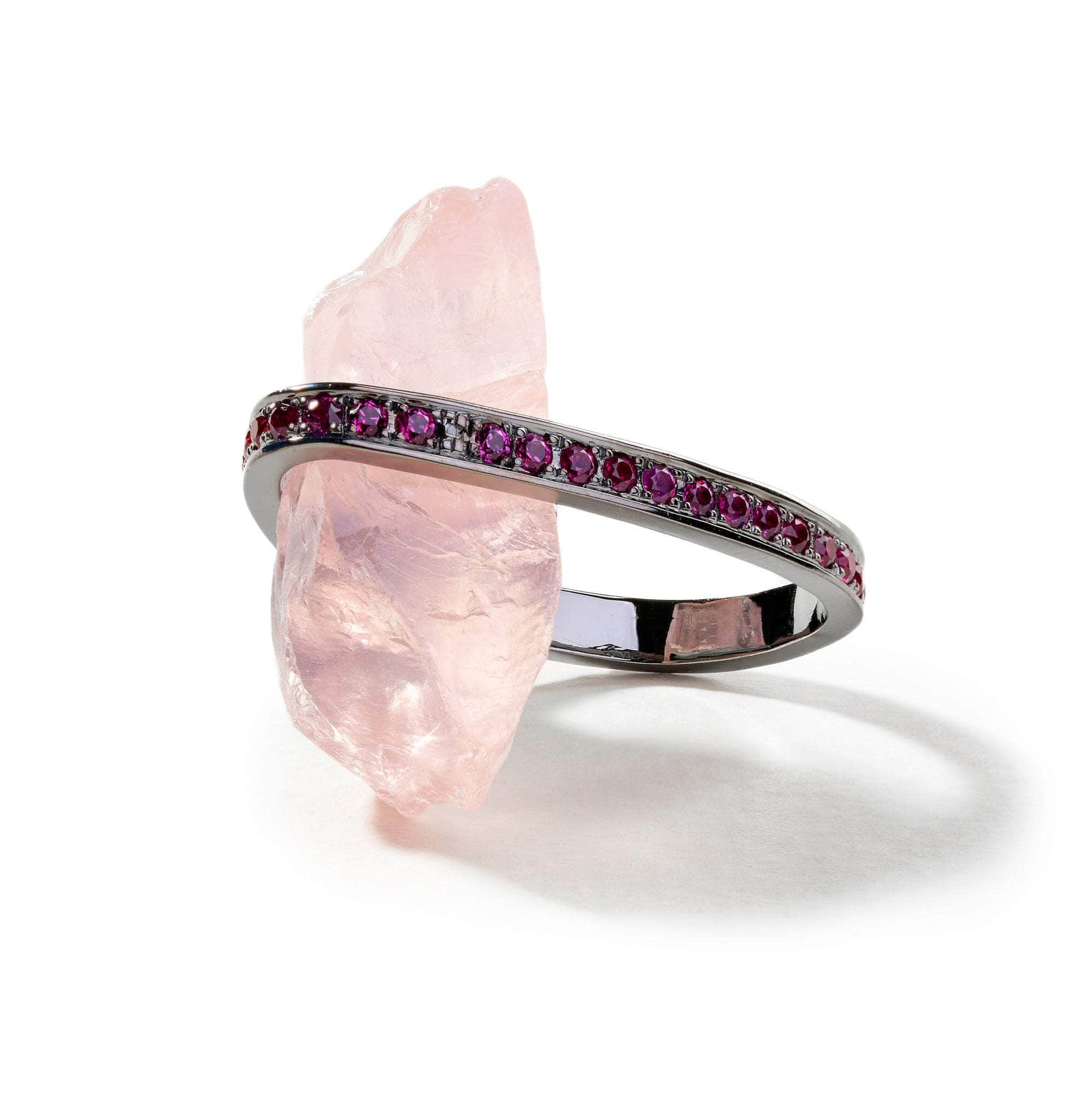 Lyvann Rough Rose Quartz and Rhodolite Ring GERMAN KABIRSKI