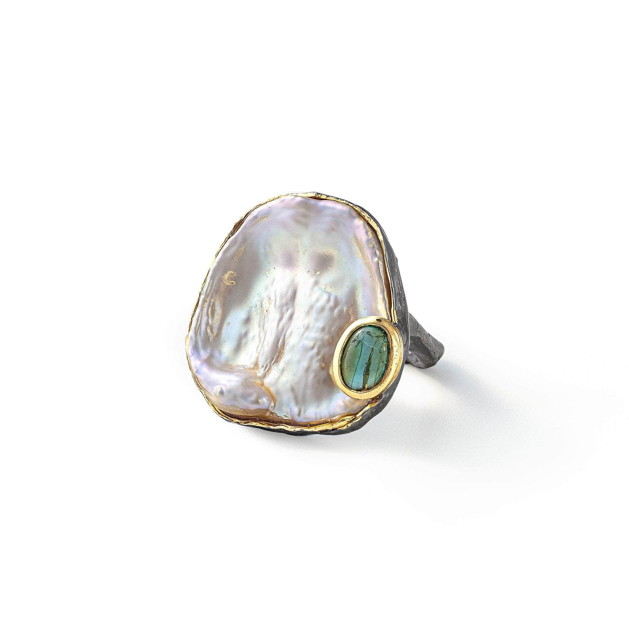 Lindd Keshi Pearl and Green Tourmaline Ring GERMAN KABIRSKI