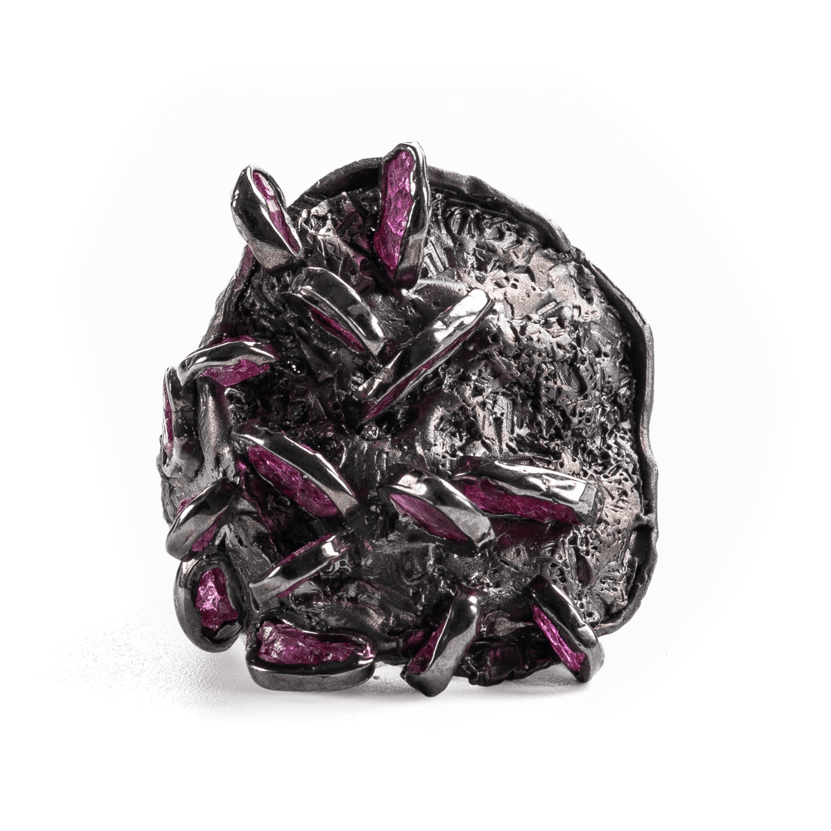 Dire Singular Edition Wide Band Natural Rough Ruby Silver Ring