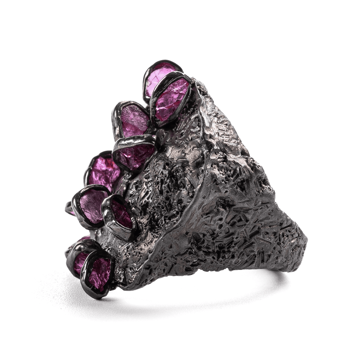 Dire Singular Edition Wide Band Natural Rough Ruby Silver Ring