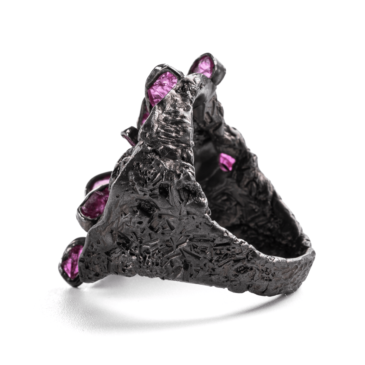 Dire Singular Edition Wide Band Natural Rough Ruby Silver Ring