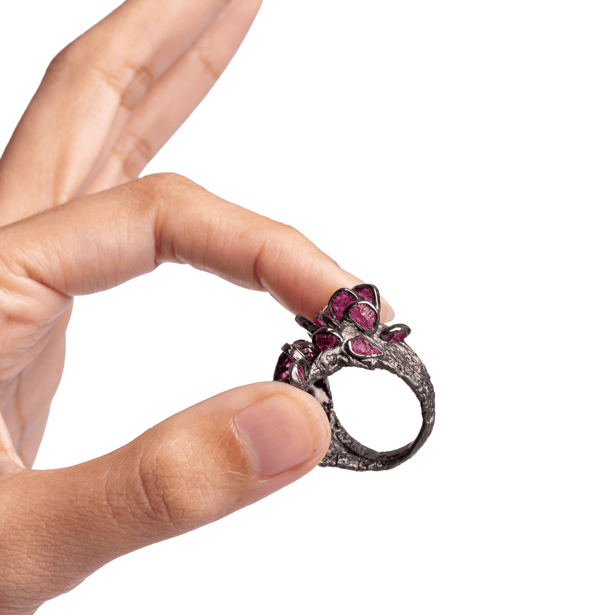 Dire Singular Edition Wide Band Natural Rough Ruby Silver Ring