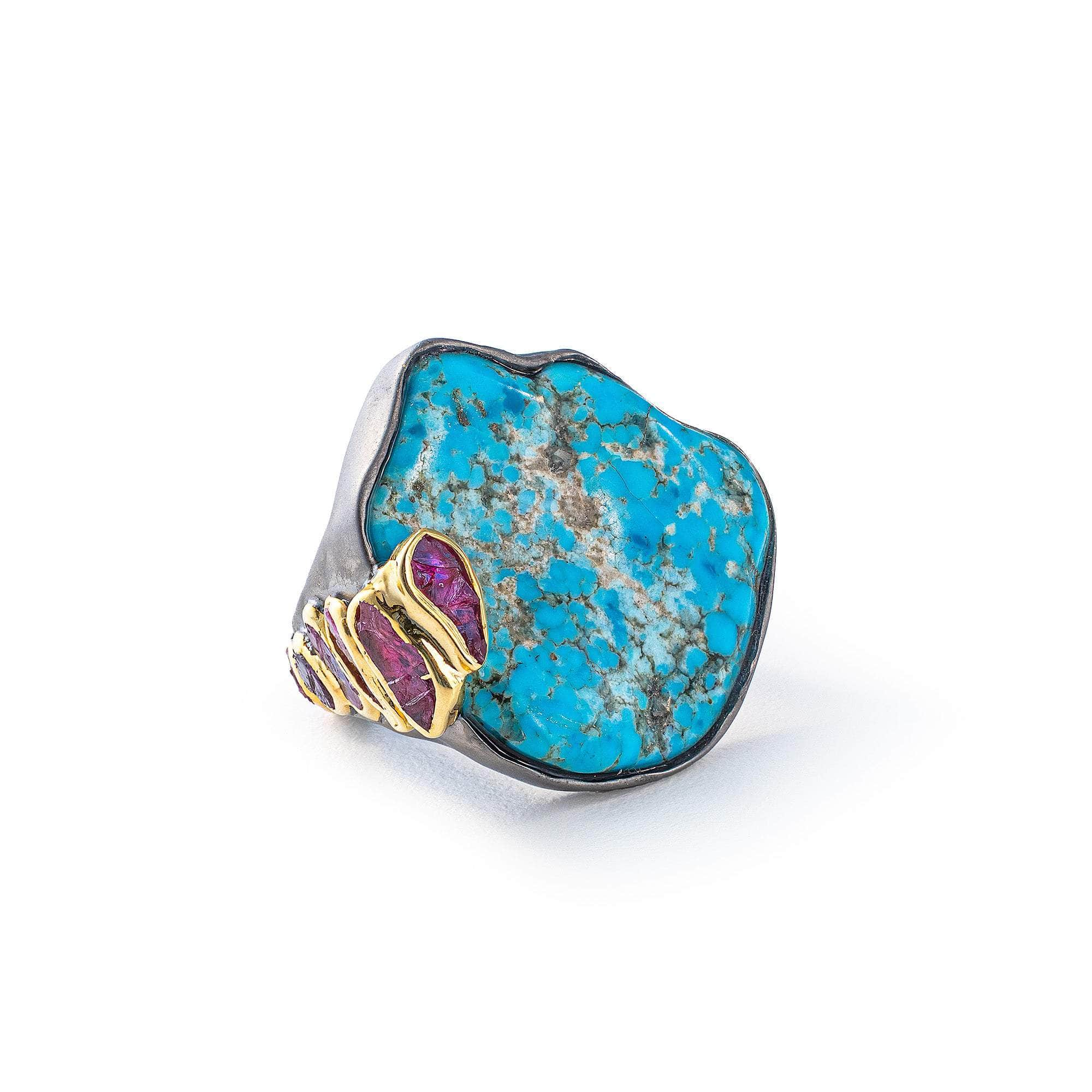 Odin Rough Turquoise and Rough Ruby Ring GERMAN KABIRSKI