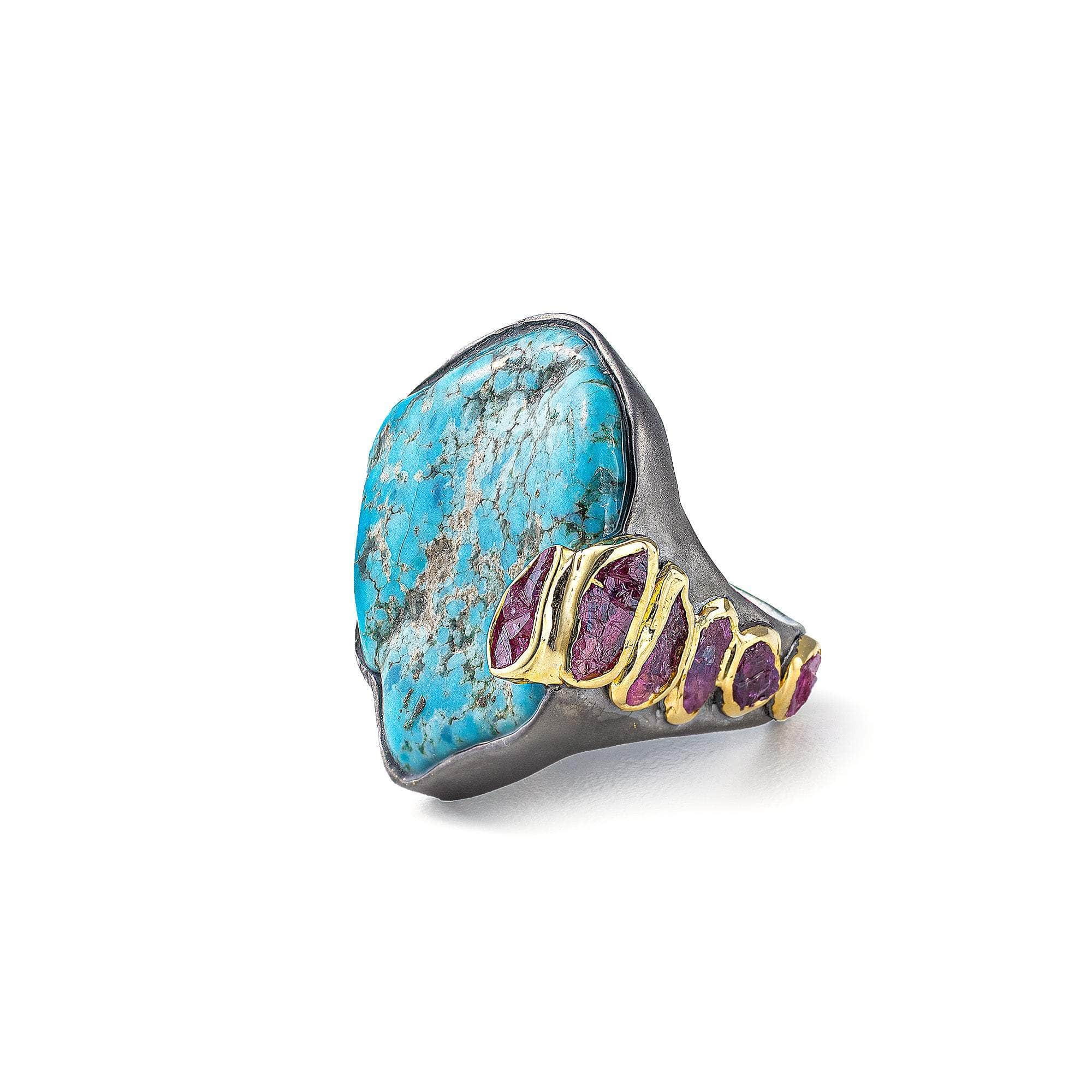 Odin Rough Turquoise and Rough Ruby Ring GERMAN KABIRSKI