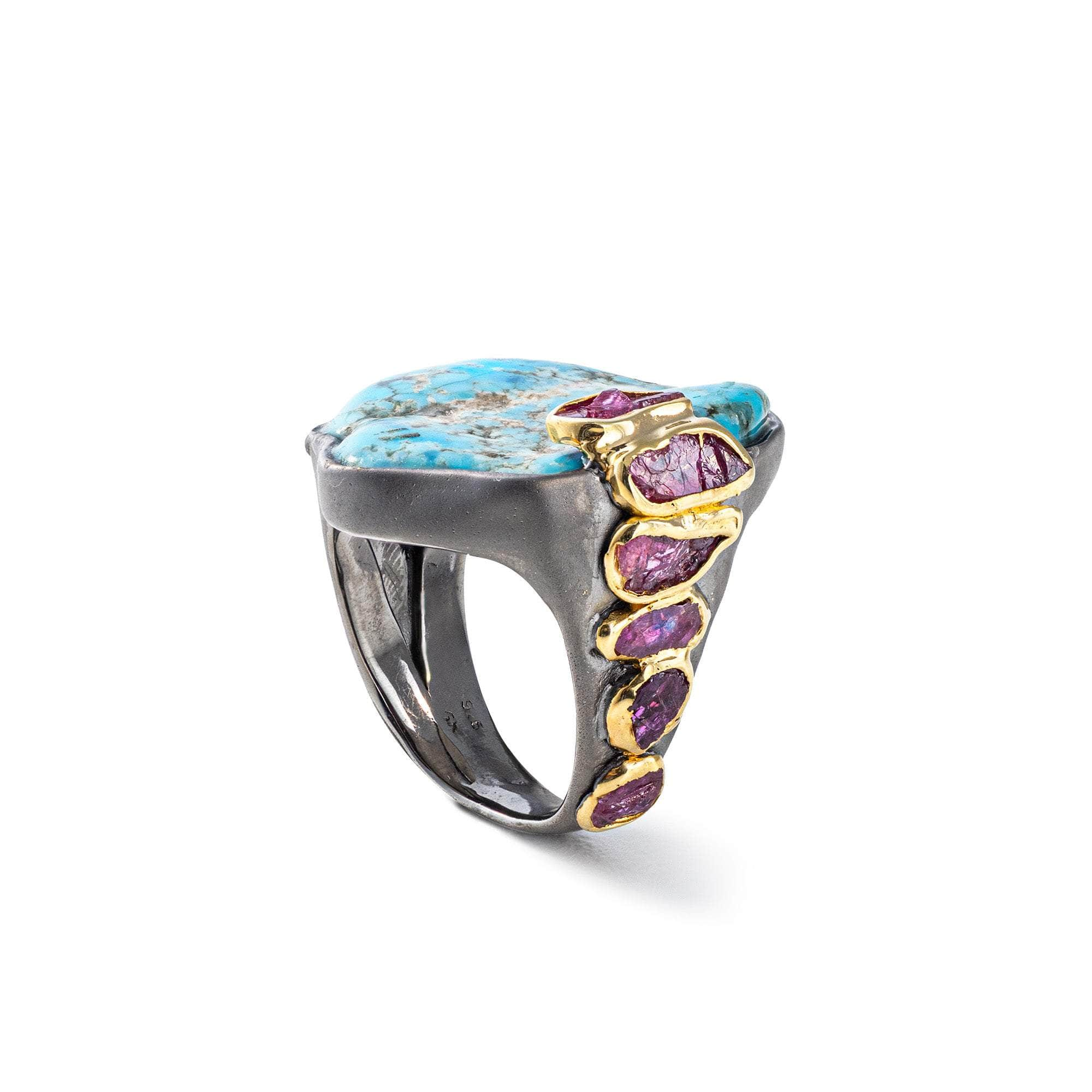 Odin Rough Turquoise and Rough Ruby Ring GERMAN KABIRSKI