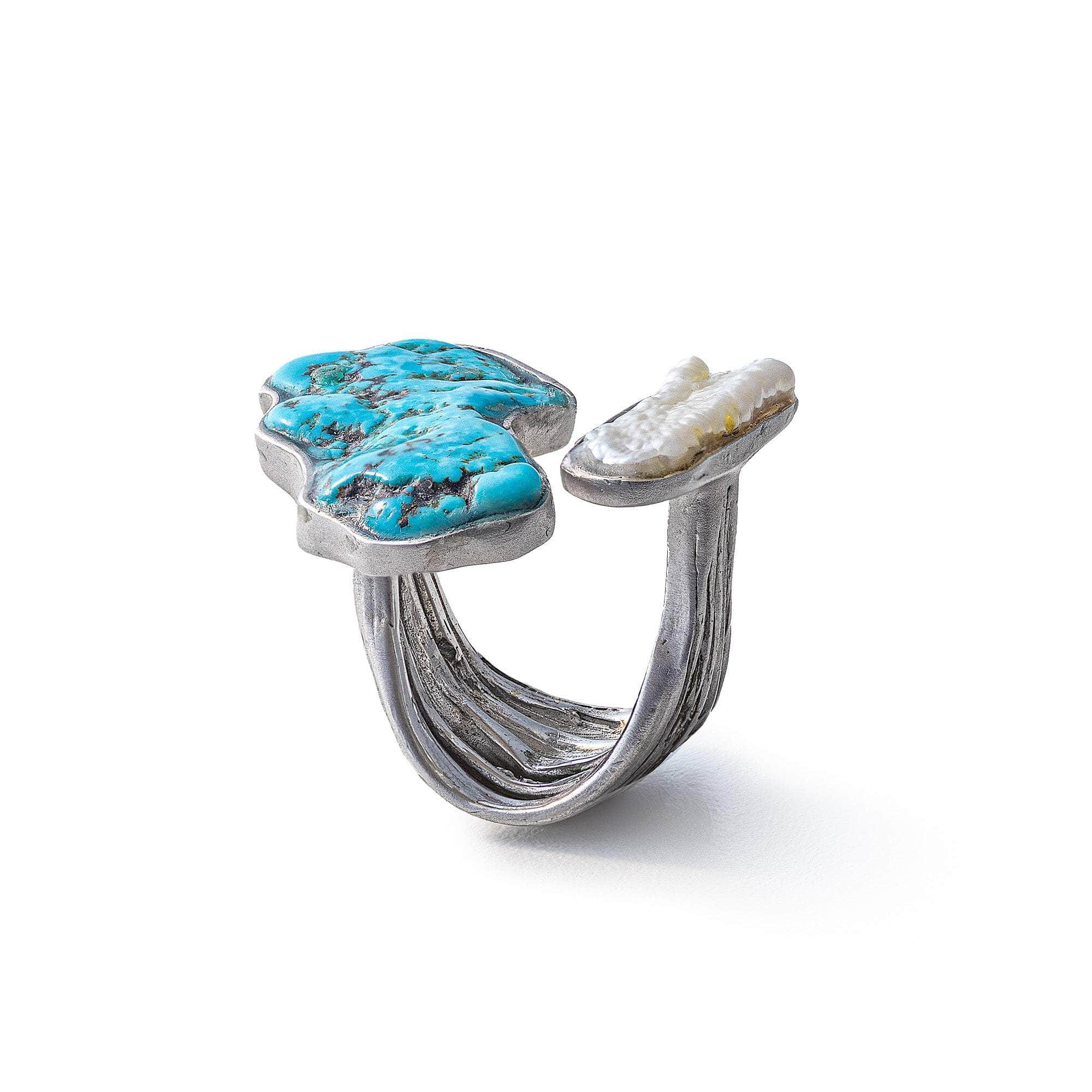 Thorr Rough Turquoise and Keshi Pearl Ring GERMAN KABIRSKI