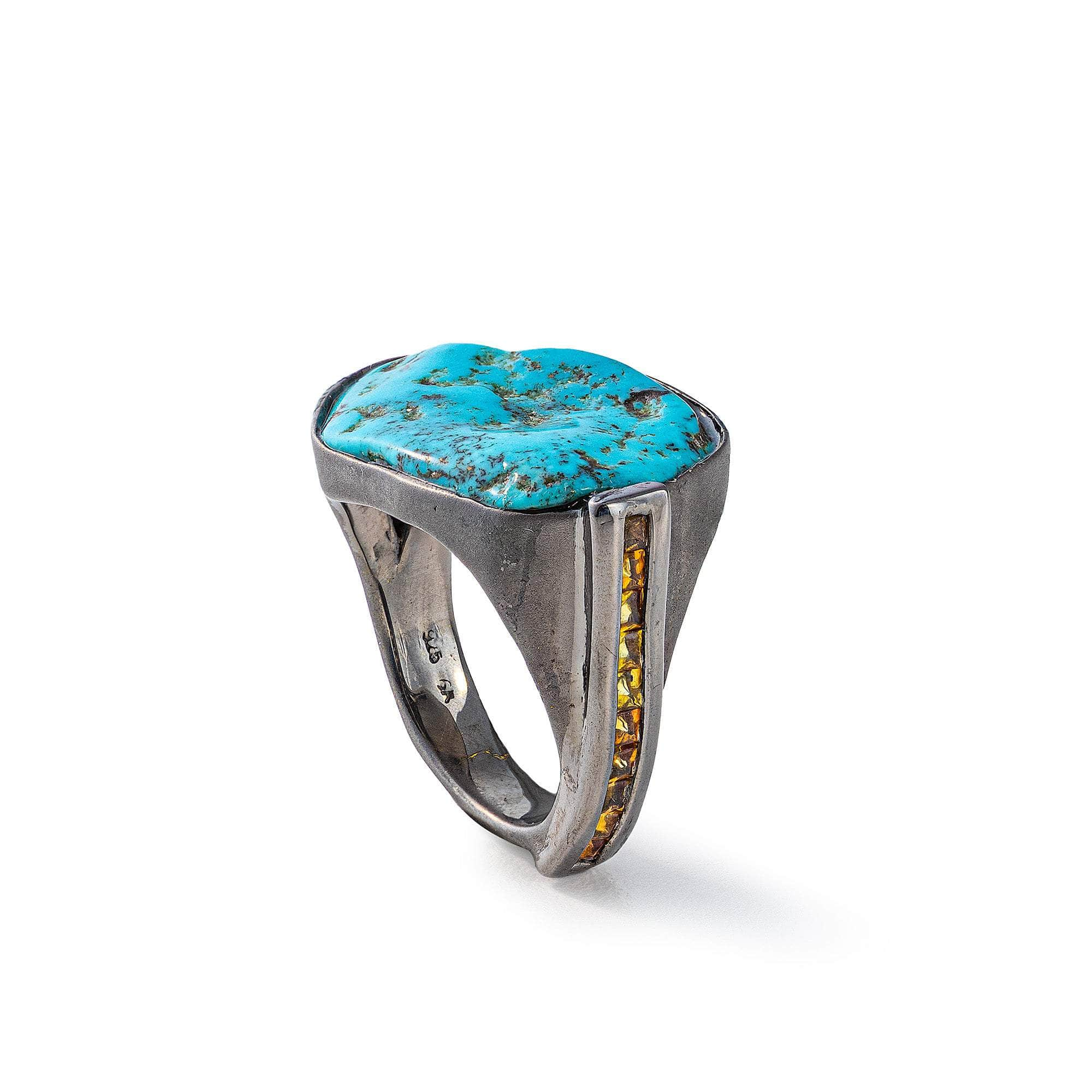 Durga Rough Turquoise and Yellow Sapphire Ring GERMAN KABIRSKI