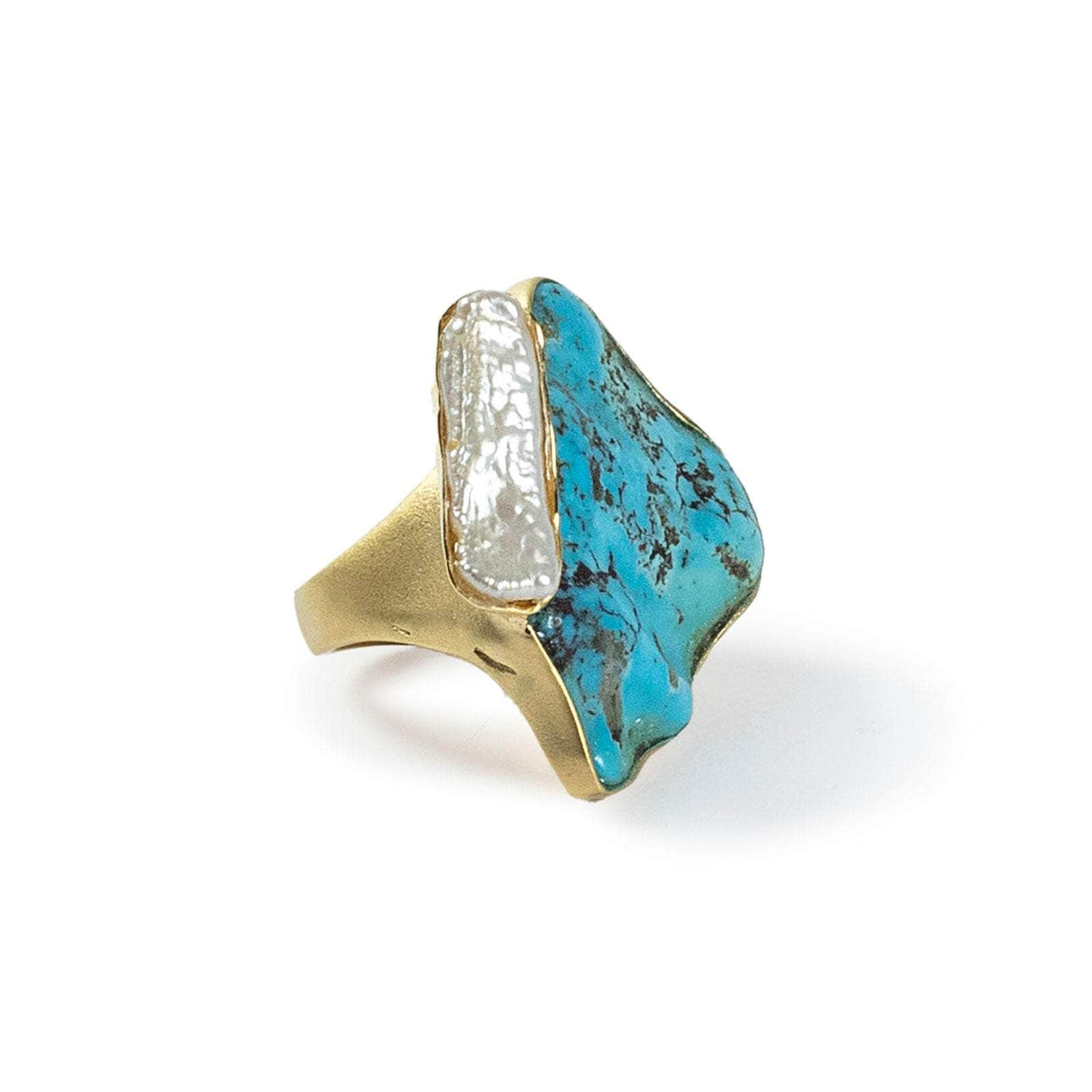 Hathori Rough Turquoise and Pearl Ring GERMAN KABIRSKI