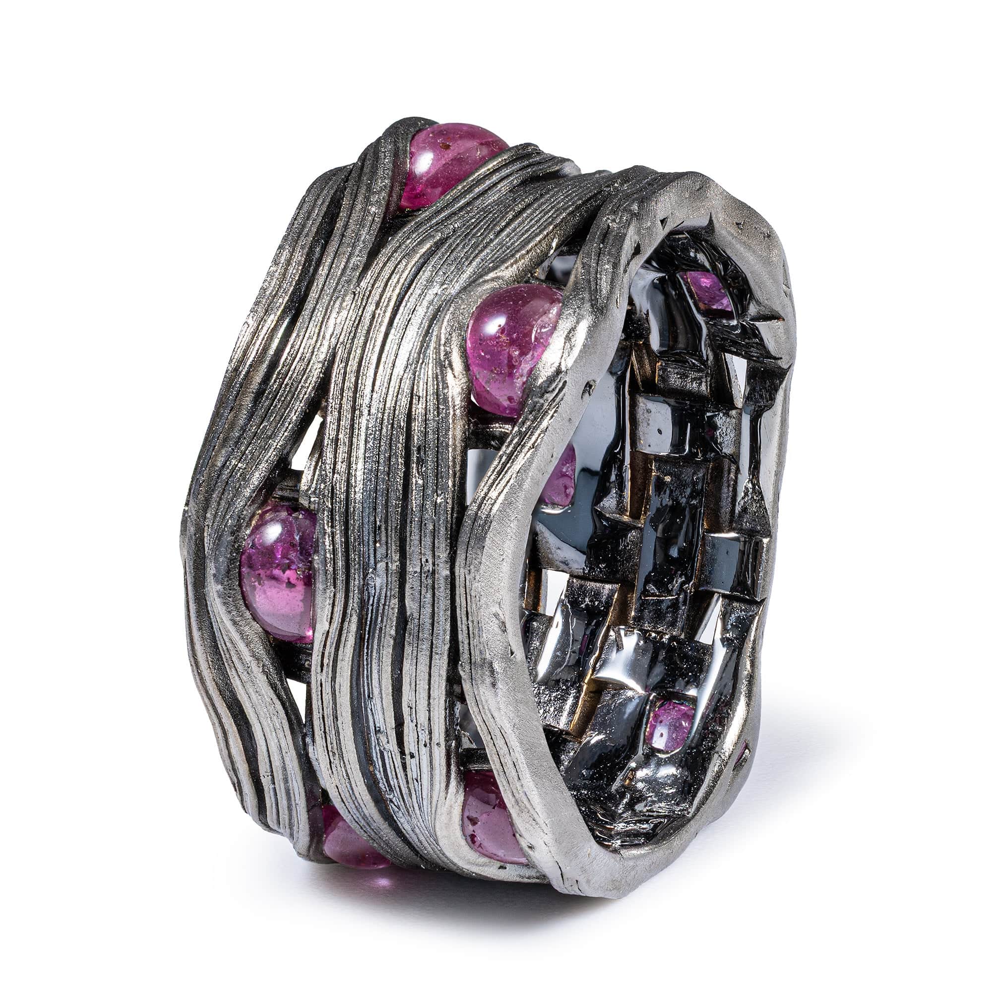 Perun Singular Edition Black Rhodium-Plated Sterling Silver Ring With Natural Rubies