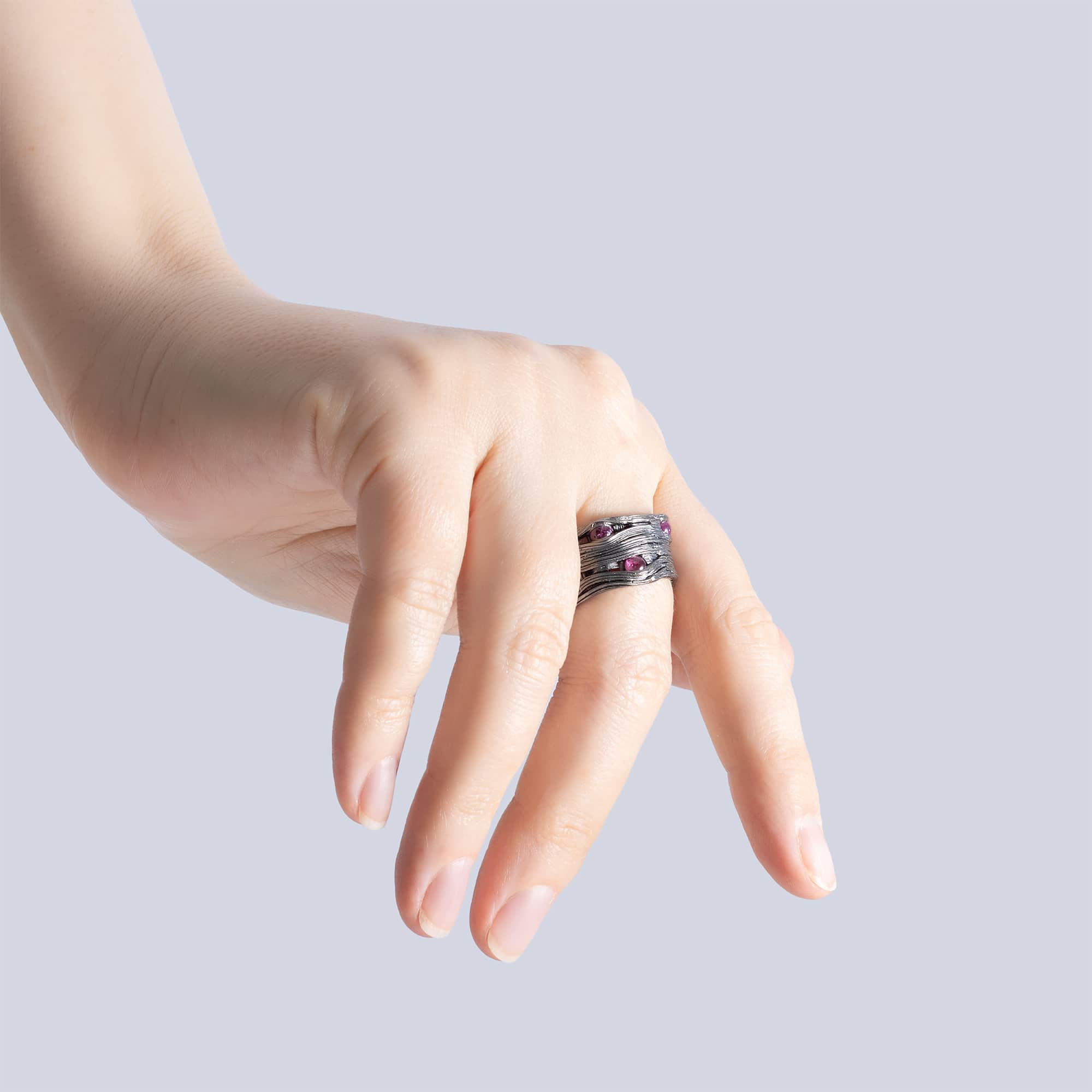 Perun Singular Edition Black Rhodium-Plated Sterling Silver Ring With Natural Rubies