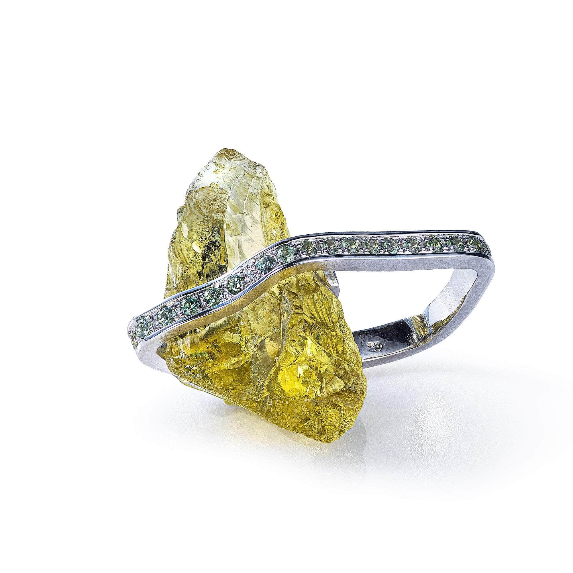 Mithra Rough Lemon Quartz and Green Sapphire Ring GERMAN KABIRSKI