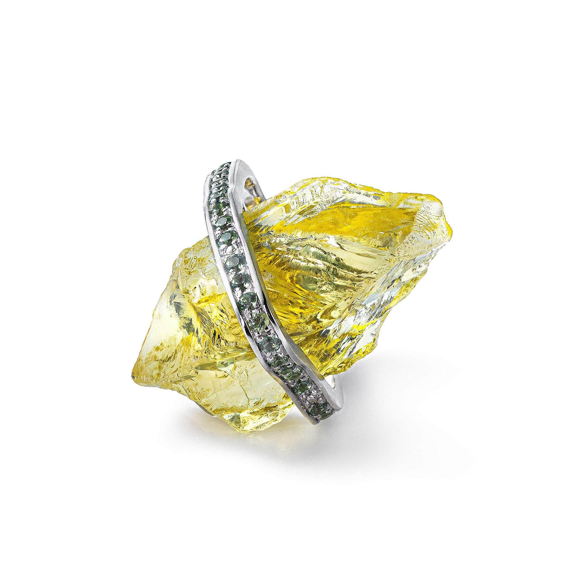 Mithra Rough Lemon Quartz and Green Sapphire Ring GERMAN KABIRSKI