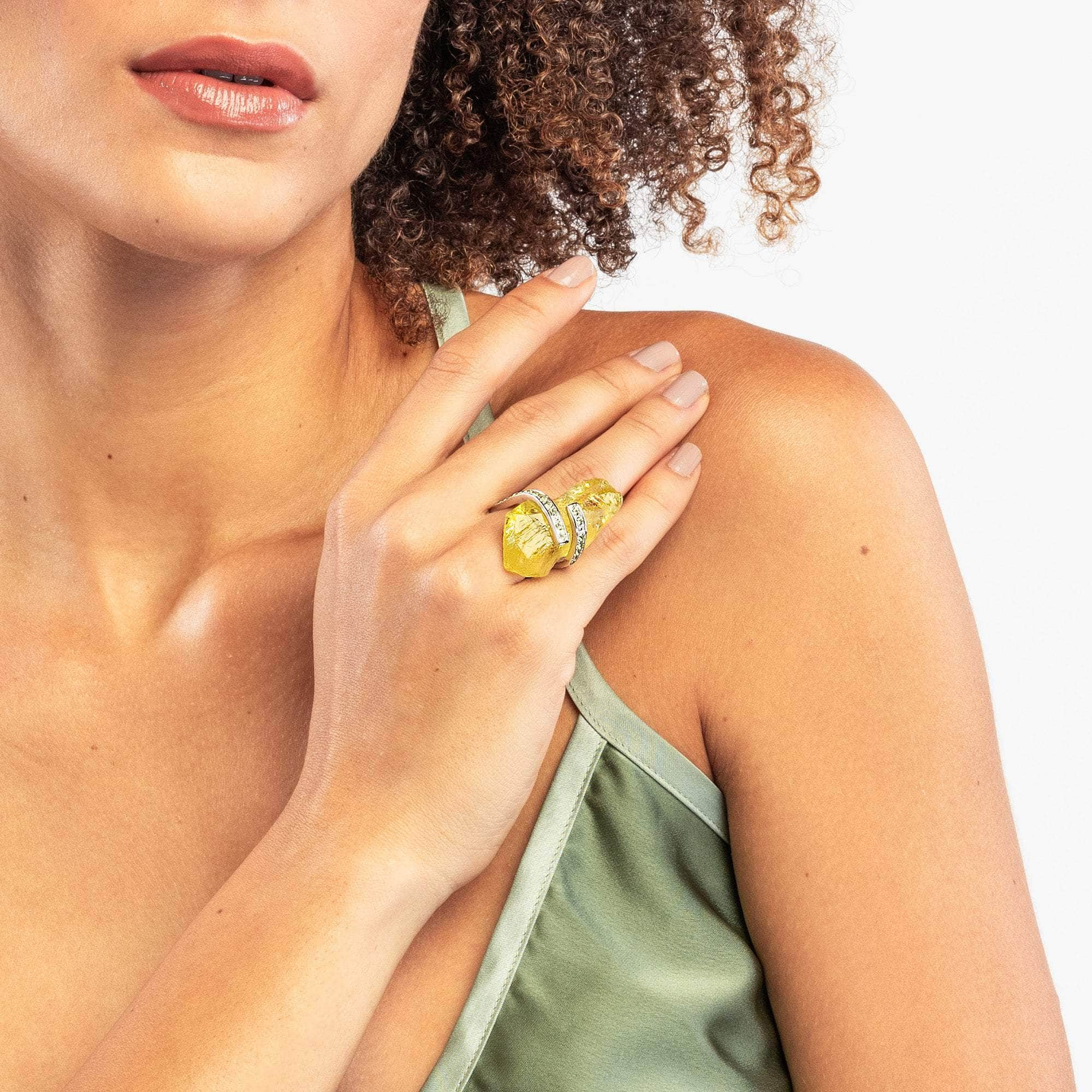 Ogun Rough Lemon Quartz and Green Sapphire Ring GERMAN KABIRSKI