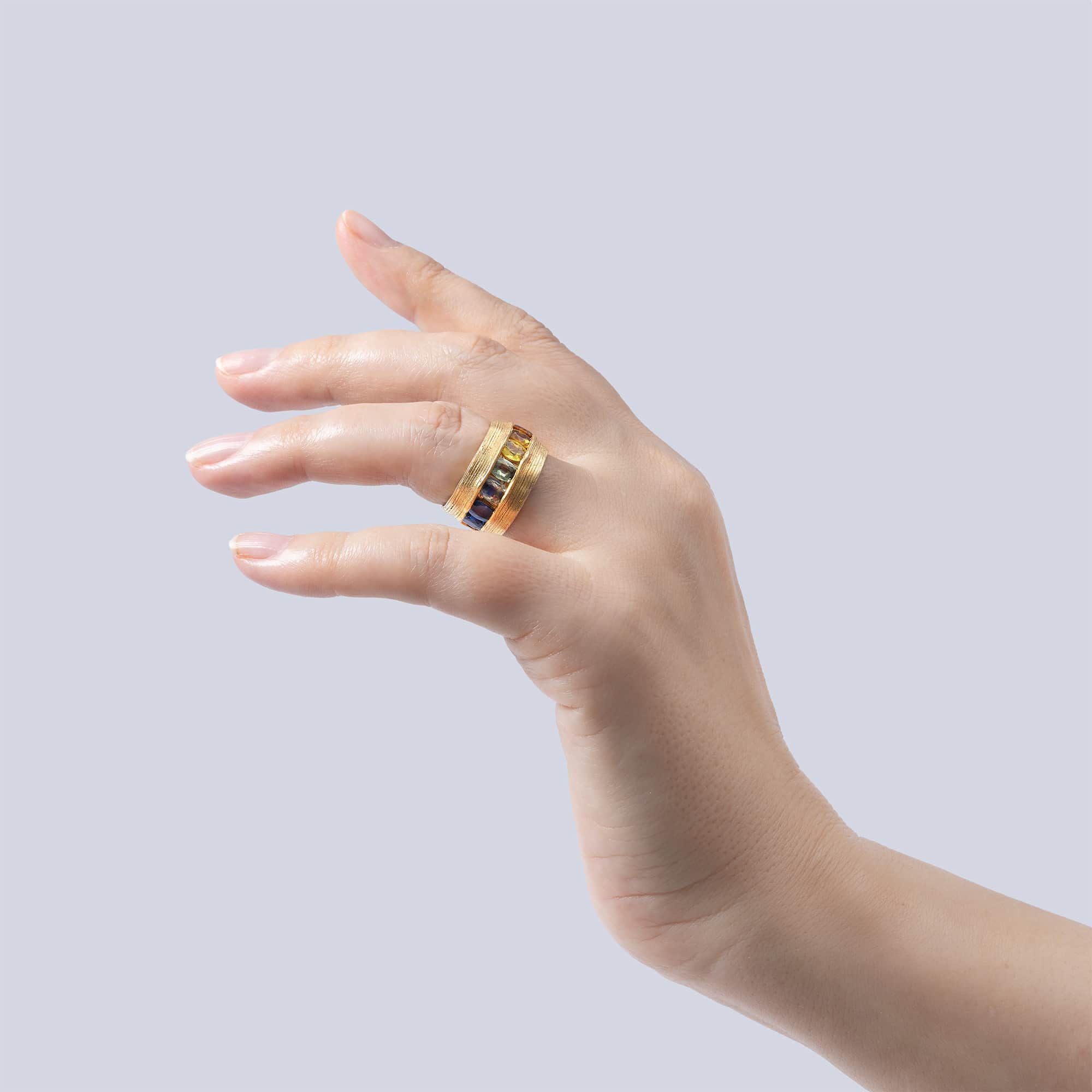 Enki Singular Edition Gold-Plated Sterling Silver Barrel Ring With Rainbow Sapphires