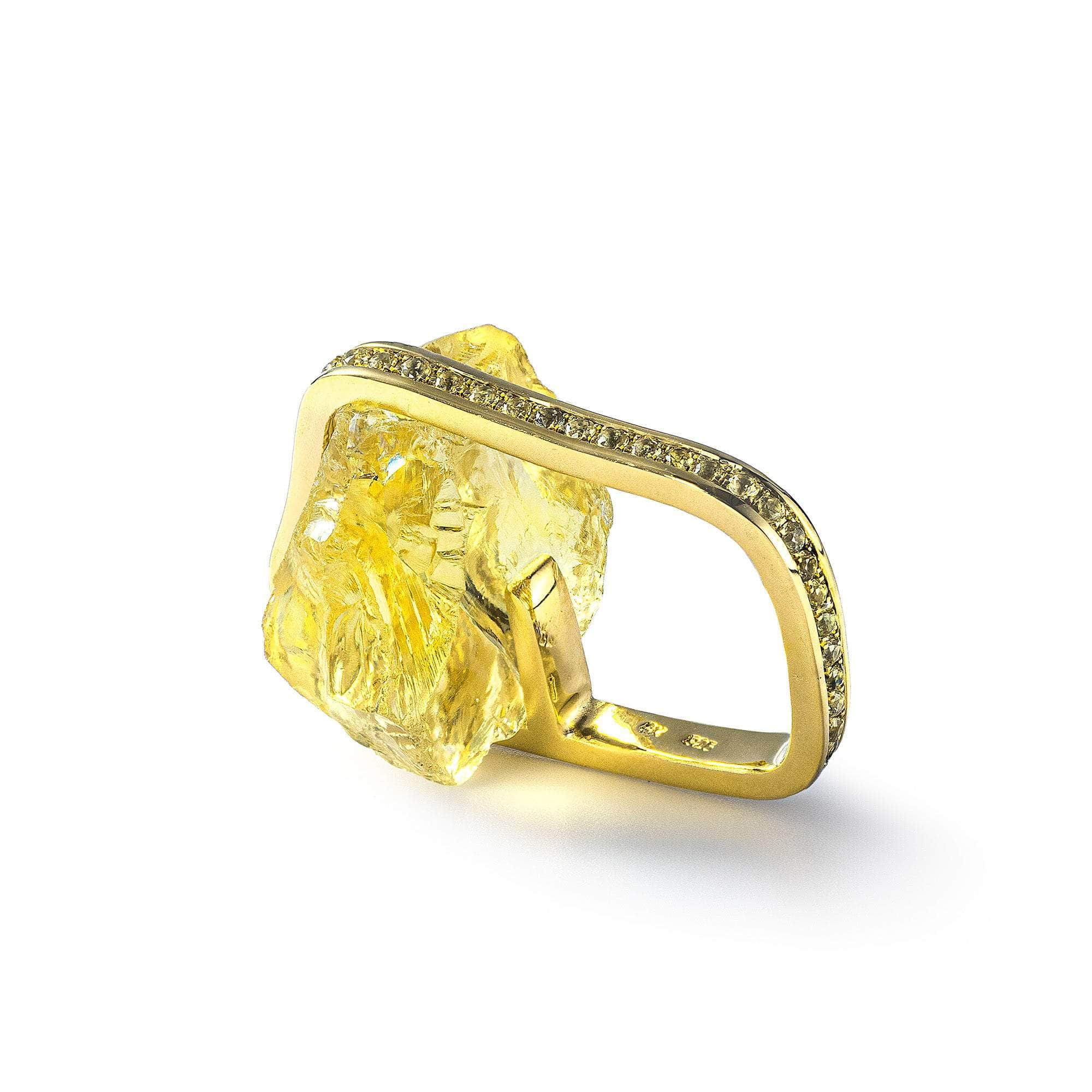 Hercle Rough Lemon Quartz and Yellow Sapphire Ring GERMAN KABIRSKI