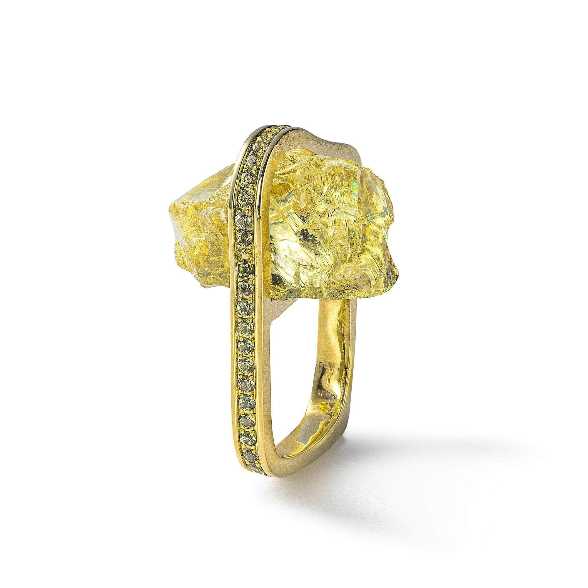 Hercle Rough Lemon Quartz and Yellow Sapphire Ring GERMAN KABIRSKI