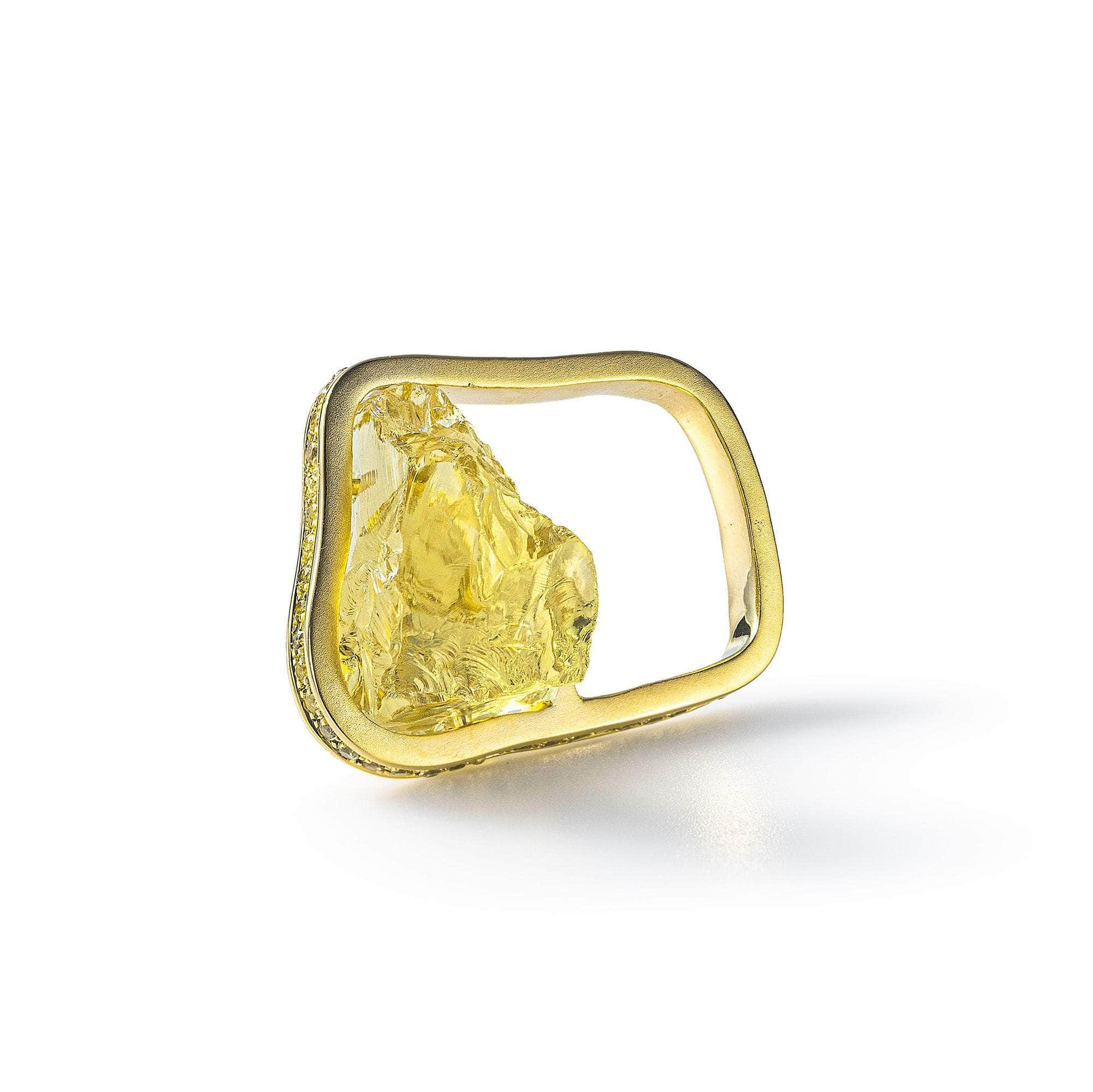 Hercle Rough Lemon Quartz and Yellow Sapphire Ring GERMAN KABIRSKI