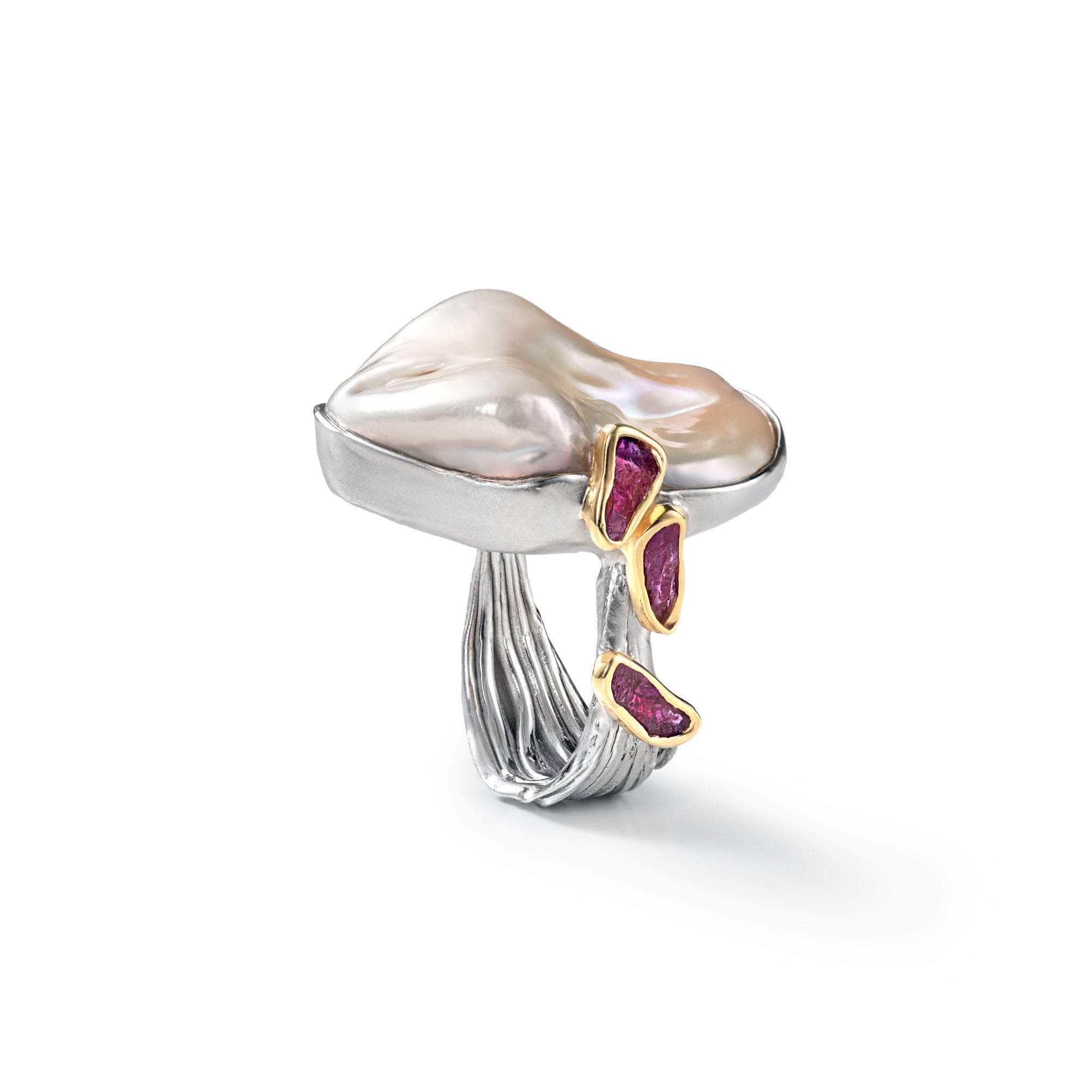 Nevas Baroque Pearl and Rough Ruby Ring GERMAN KABIRSKI