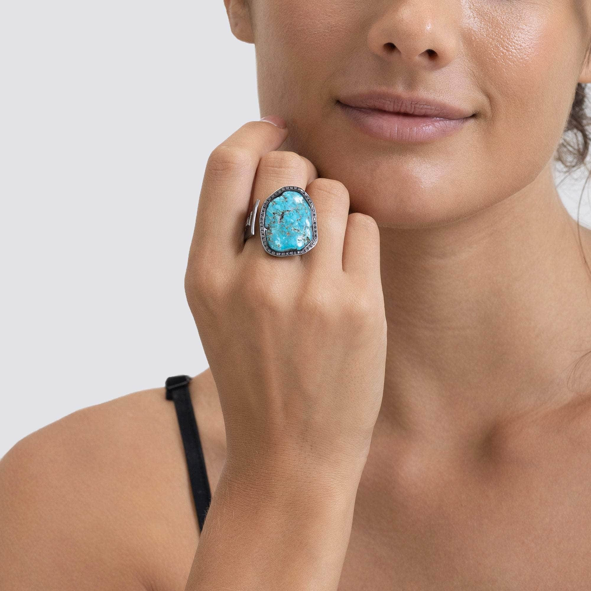 Hara Rough Turquoise and Spinel Ring