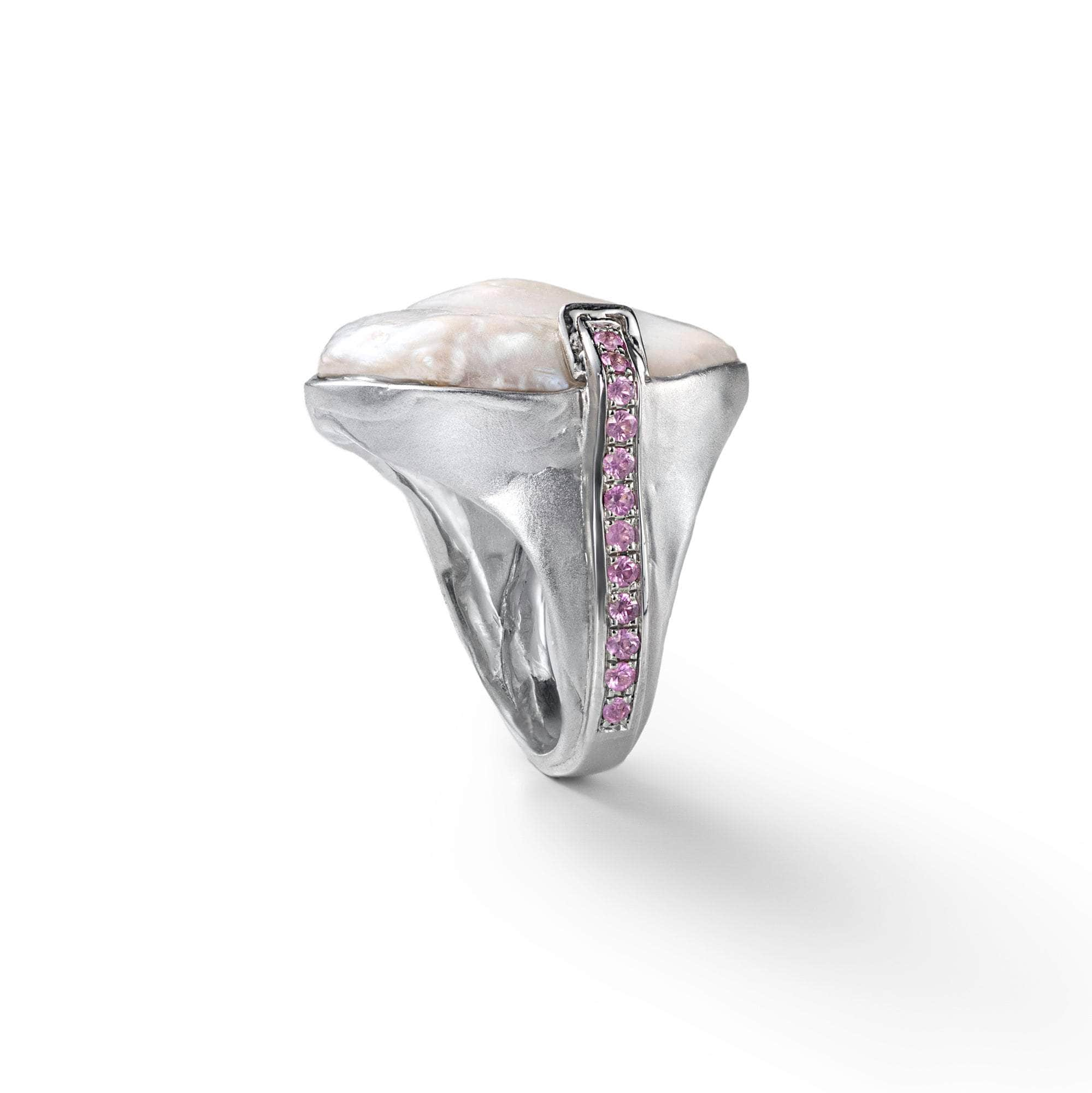 Luluah Baroque Pearl and Pink Sapphire Ring GERMAN KABIRSKI