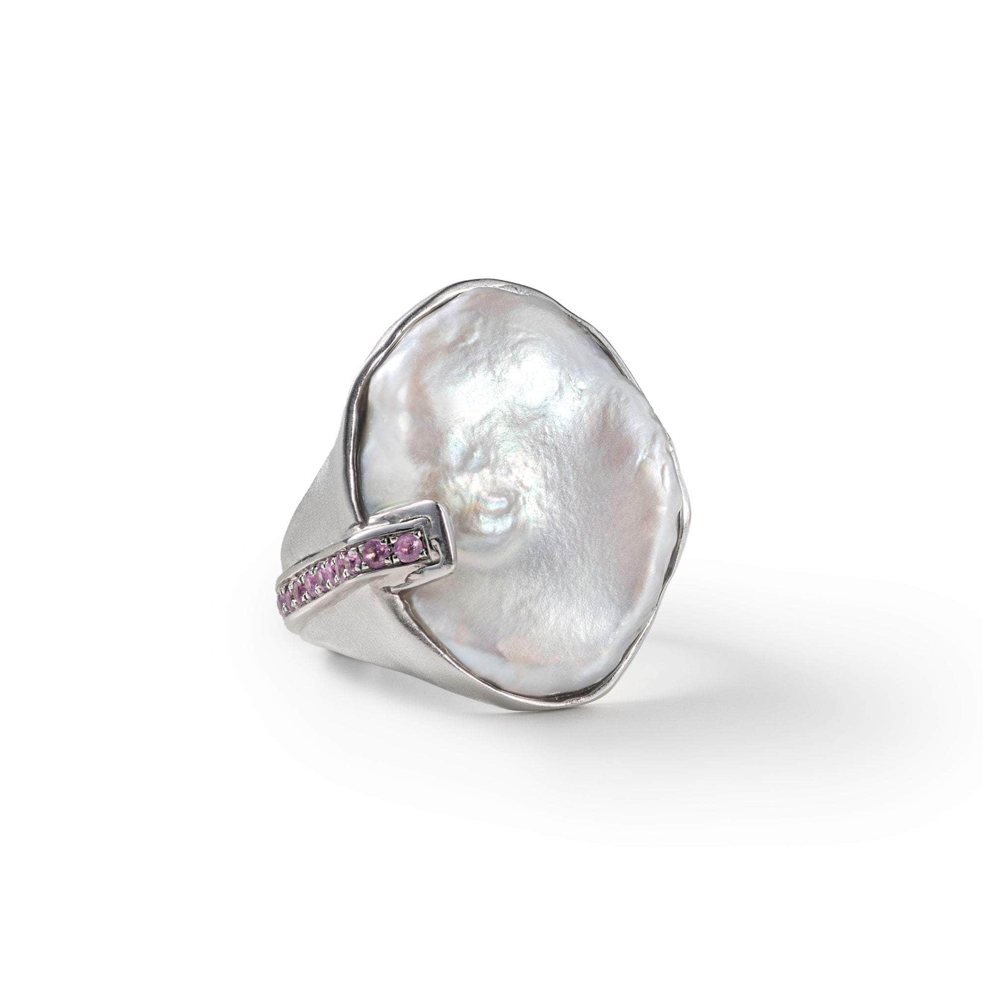 Luluah Baroque Pearl and Pink Sapphire Ring GERMAN KABIRSKI