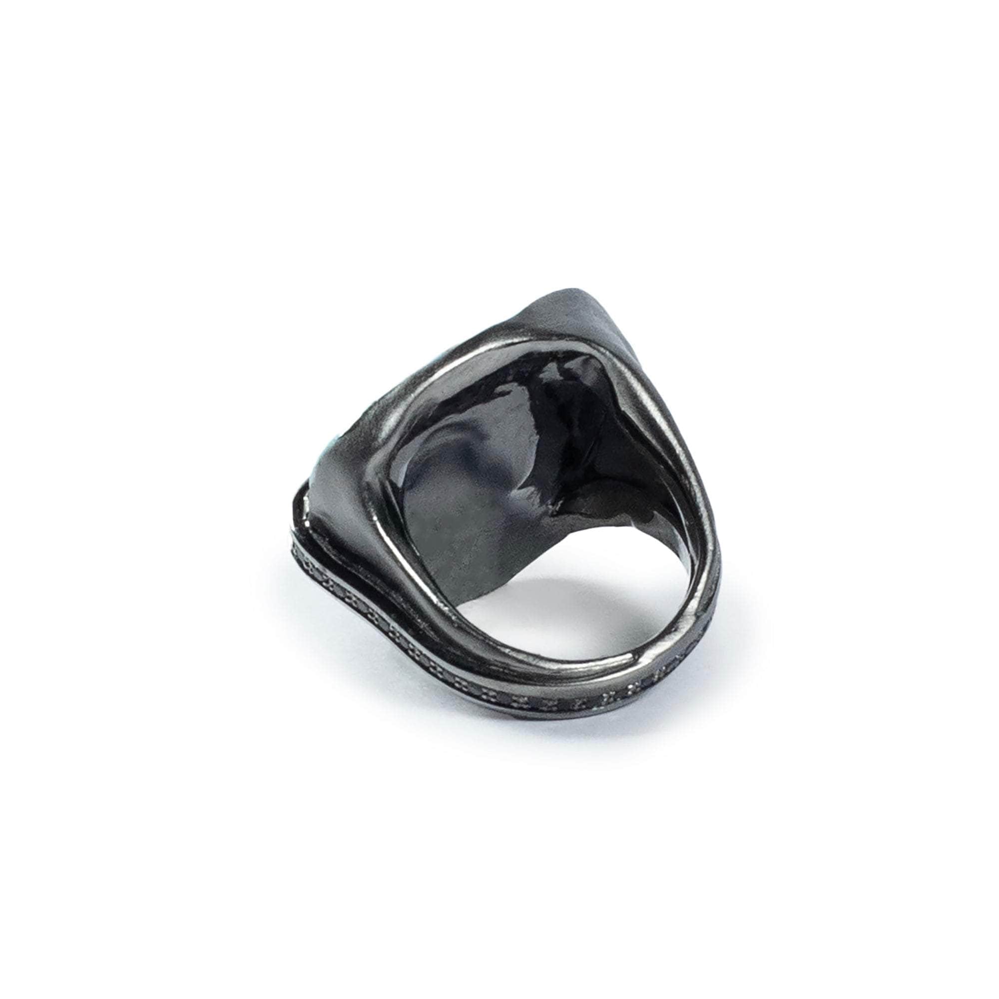 Mavis Singular Rough Turquoise & Black Spinel Statement Ring in Blackened 925 Silver