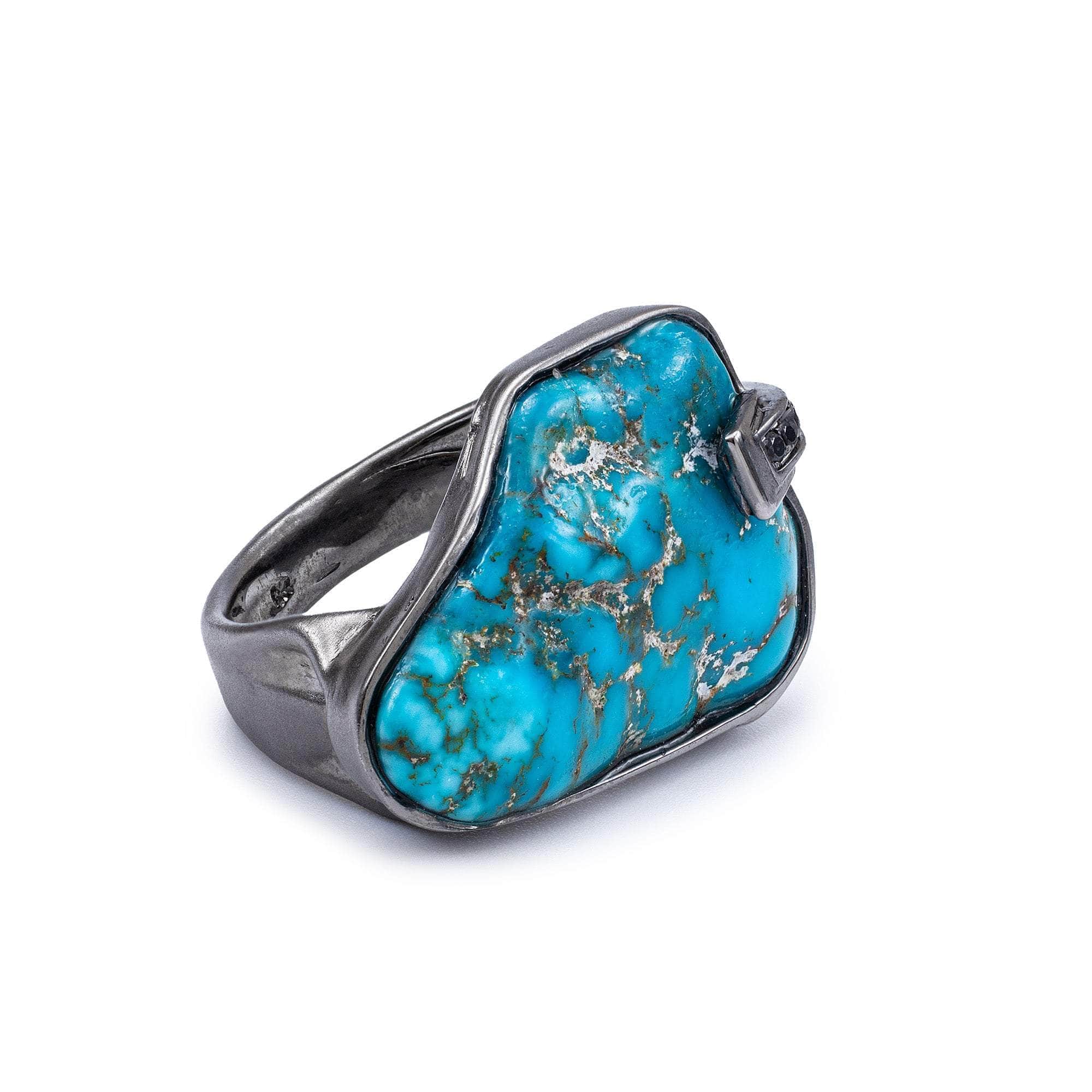 Neela Statement Singular Design Rough Turquoise & Spinel Ring in 925 Sterling Silver