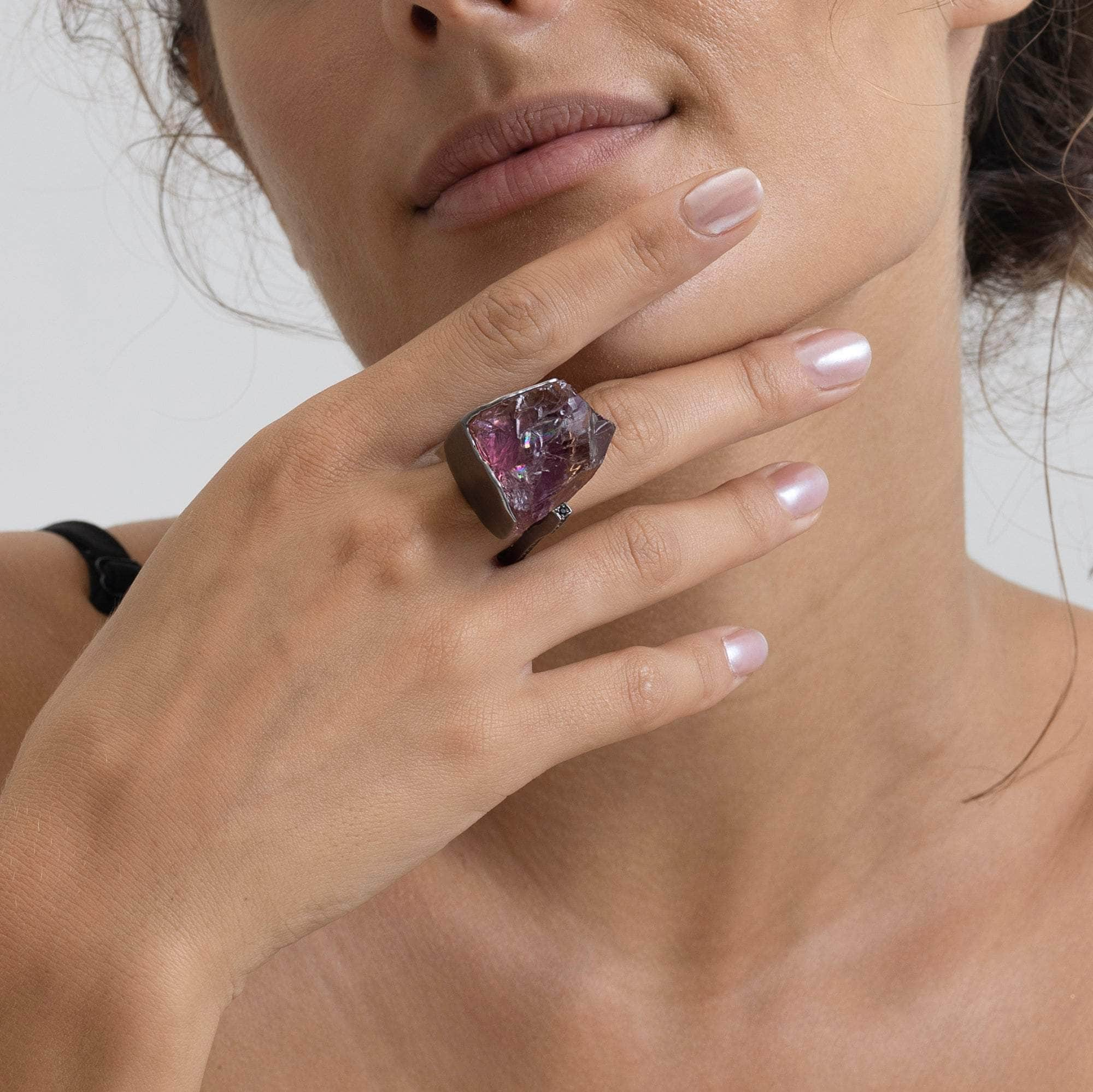 Kara Rough Amethyst and Spinel Ring GERMAN KABIRSKI