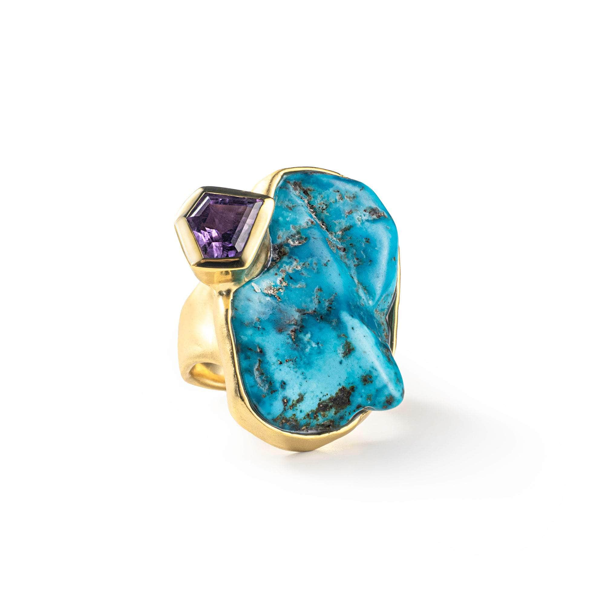 Jorde Rough Turquoise and Amethyst Ring GERMAN KABIRSKI