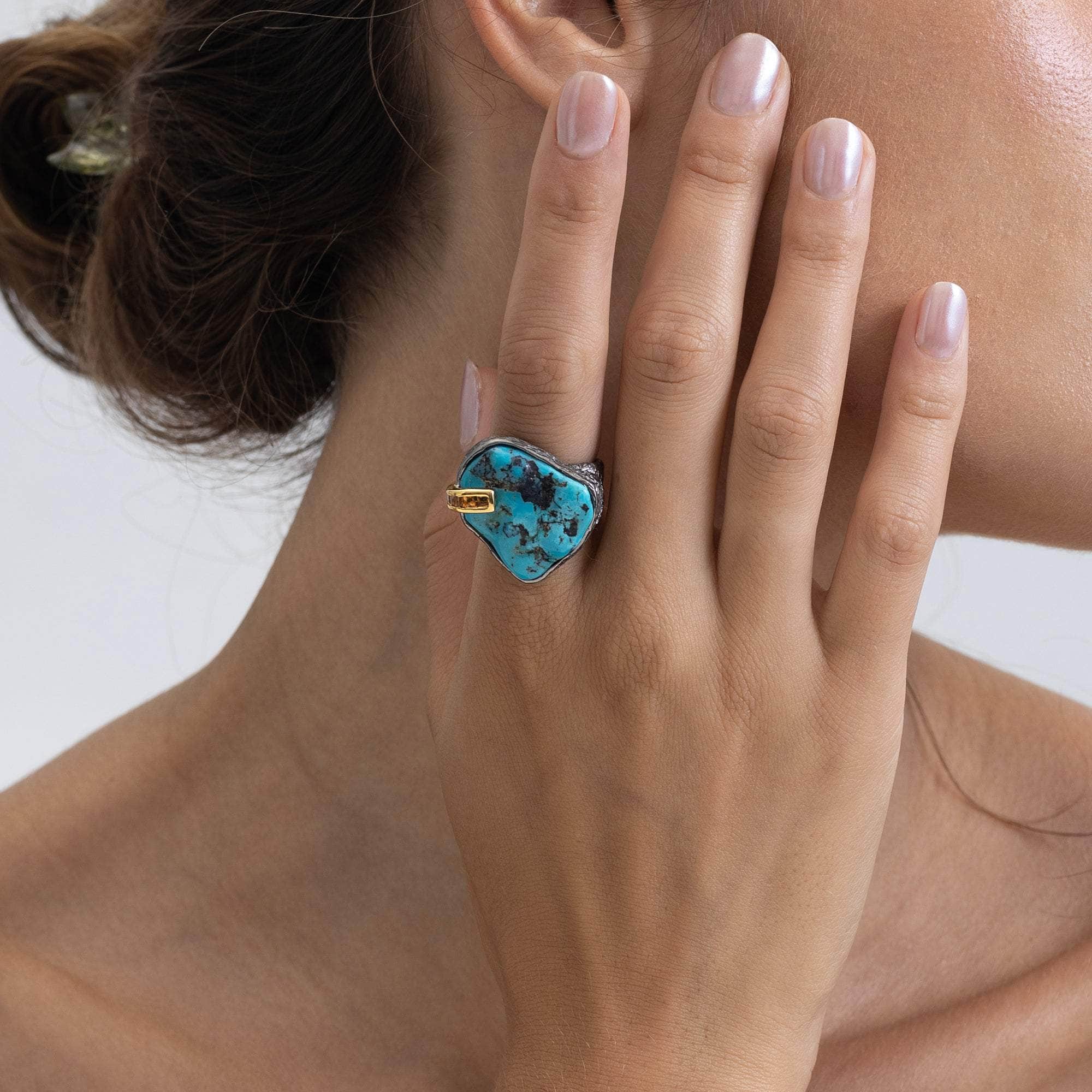 Sora Rough Turquoise and Sapphire Ring