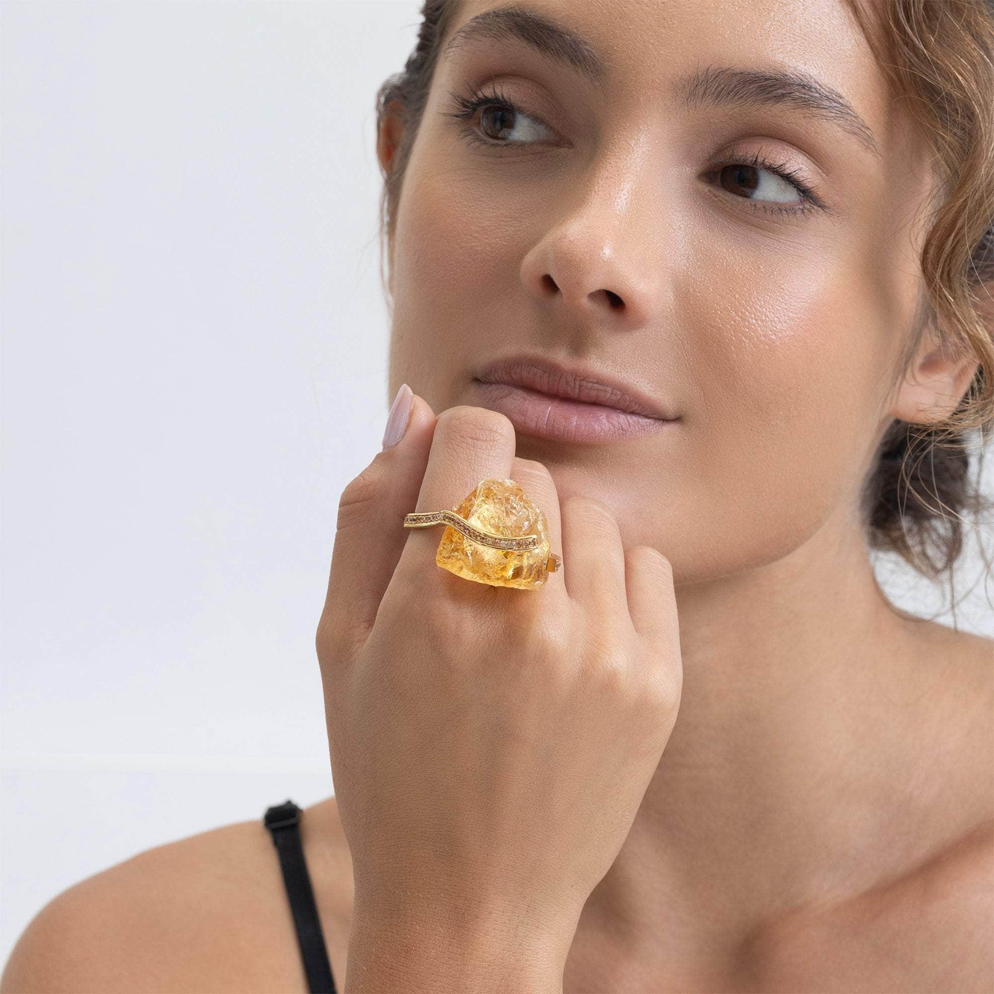Pierre Rough Citrine and Sapphire Ring