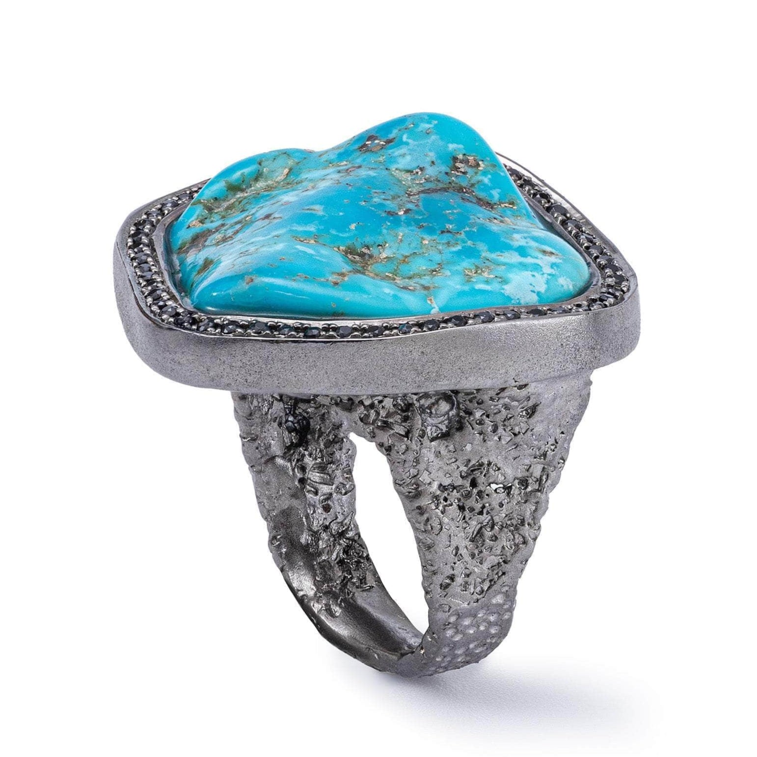 Pinos Statement Singular Chunky Rough Turquoise and Spinel Ring in 925 Sterling Silver