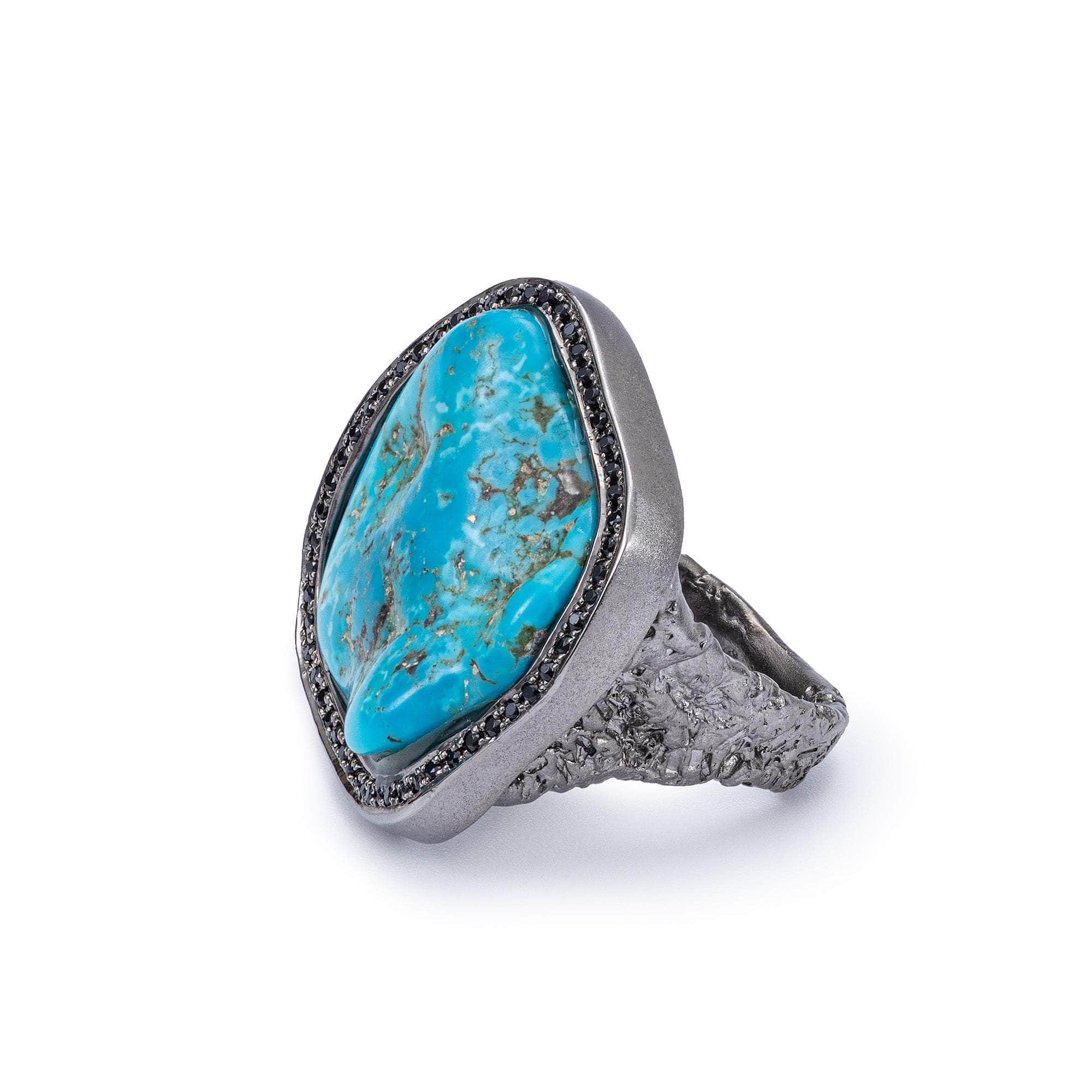 Pinos Statement Singular Chunky Rough Turquoise and Spinel Ring in 925 Sterling Silver