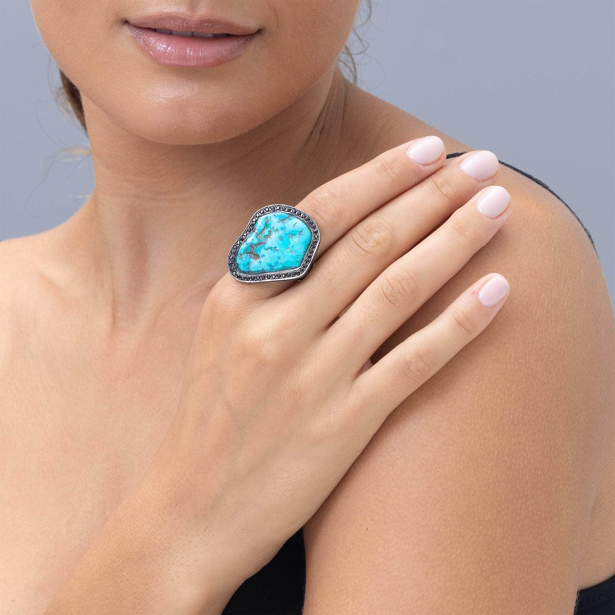 Seneca Rough Turquoise and Sapphire Ring