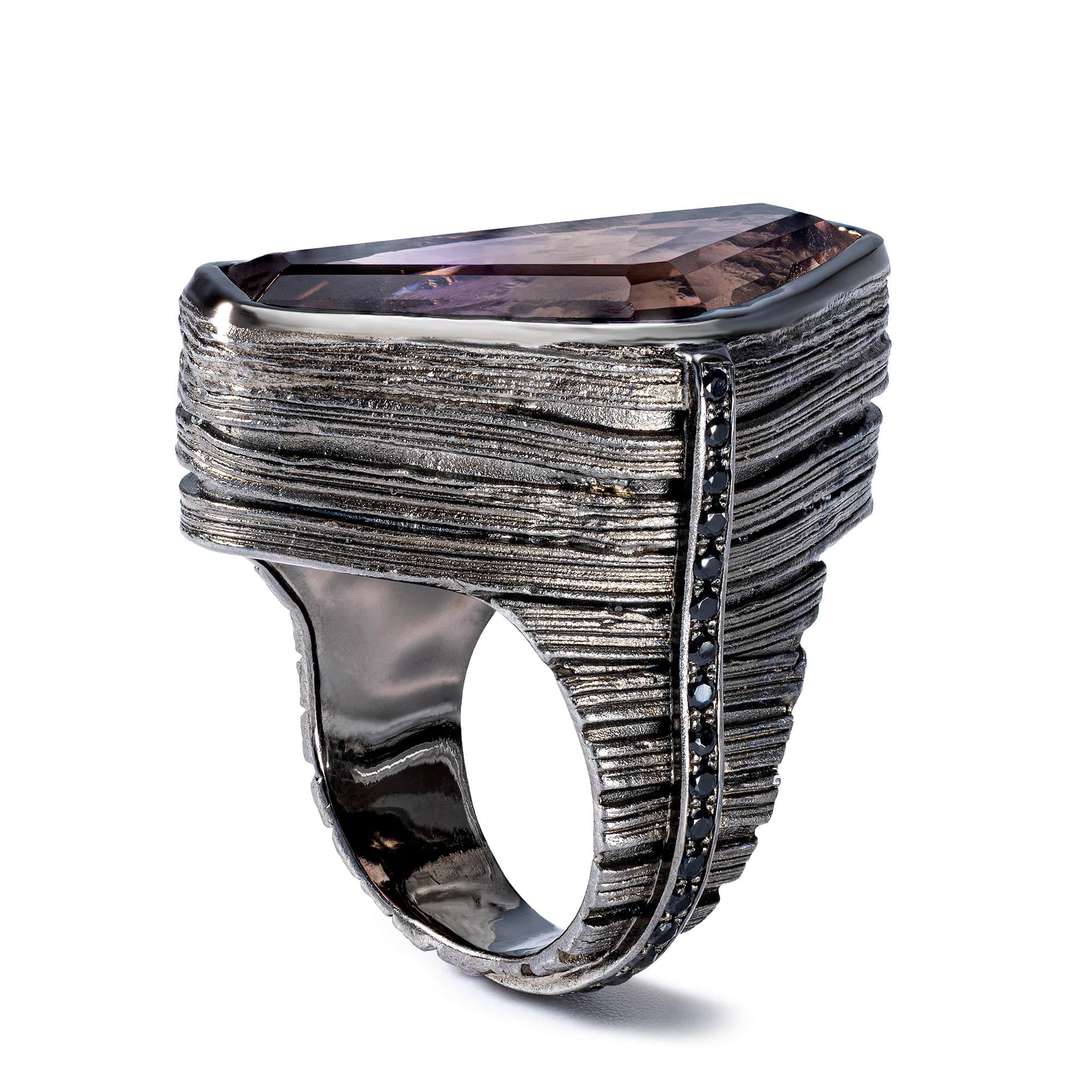 Ezri Singular Edition Sterling Silver Ring With Ametrine & Black Spinel
