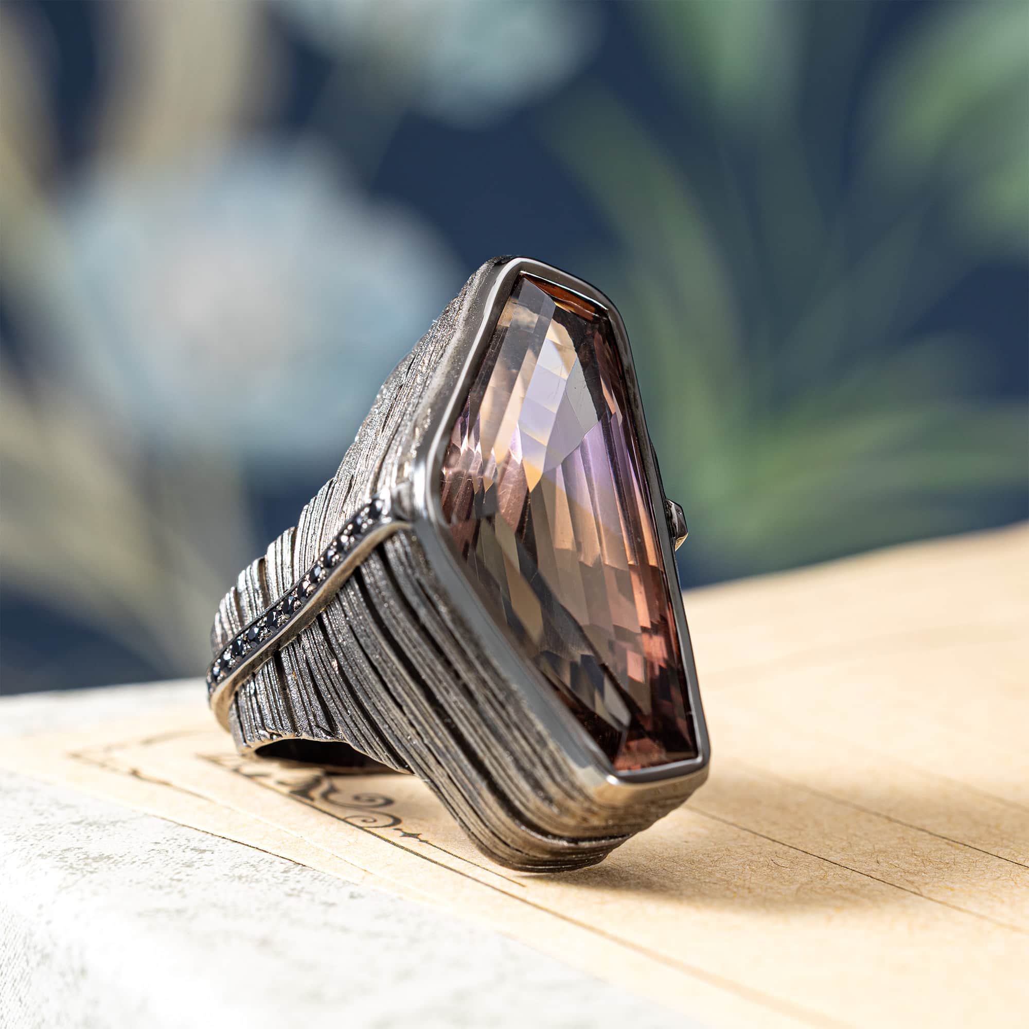 Ezri Singular Edition Sterling Silver Ring With Ametrine & Black Spinel
