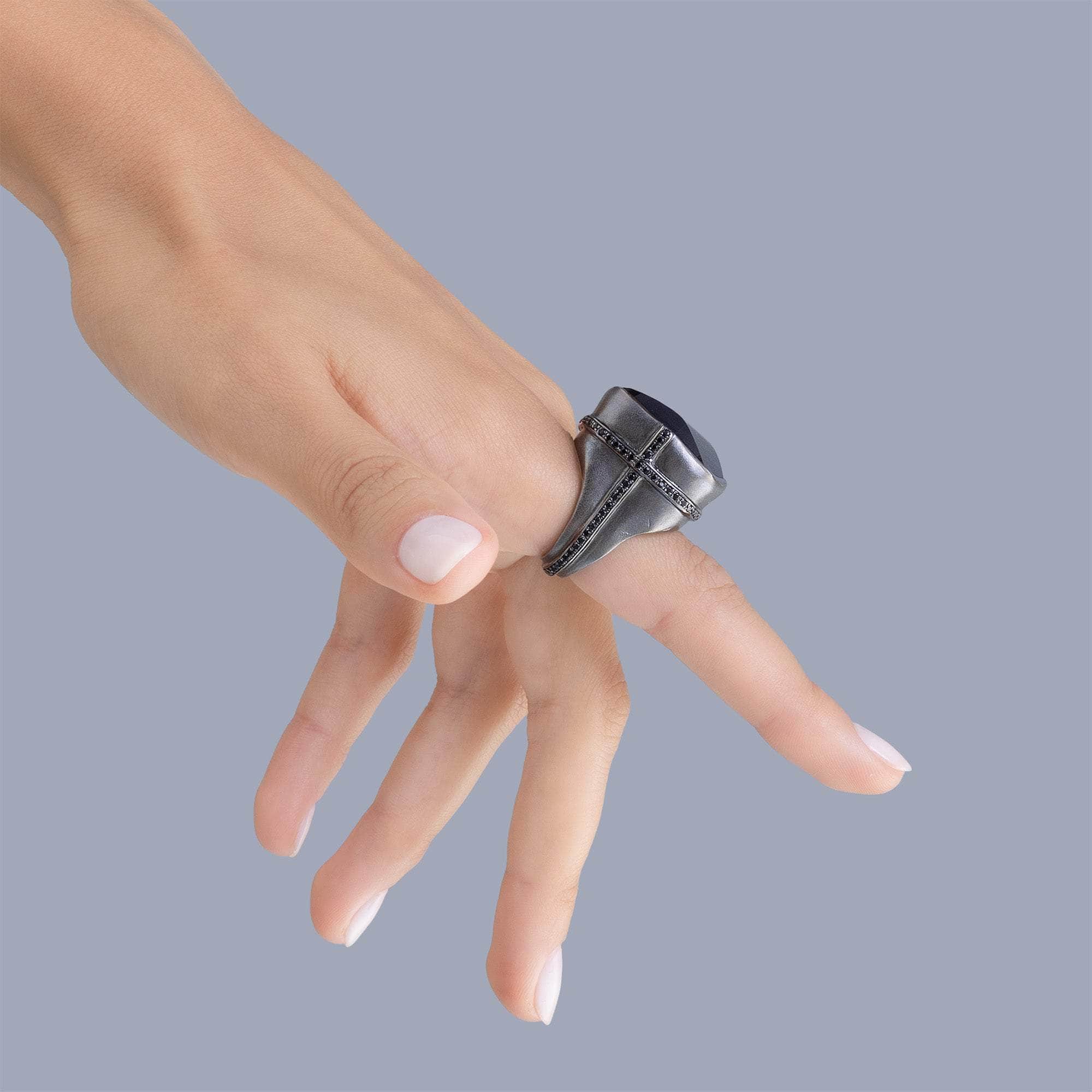 Calen Singular Edition Amethyst & Black Spinel Statement Ring in 925 Silver