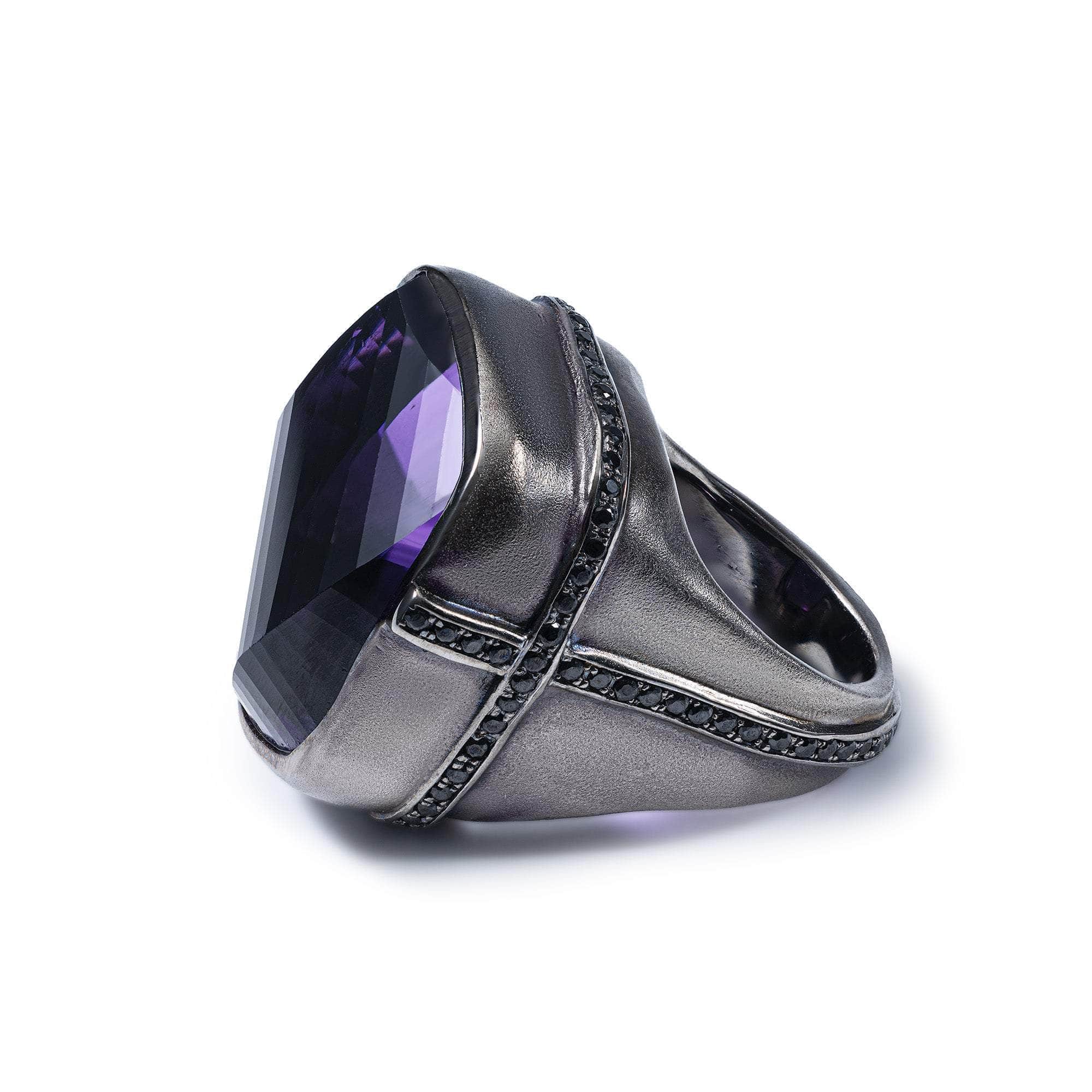 Calen Singular Edition Amethyst & Black Spinel Statement Ring in 925 Silver