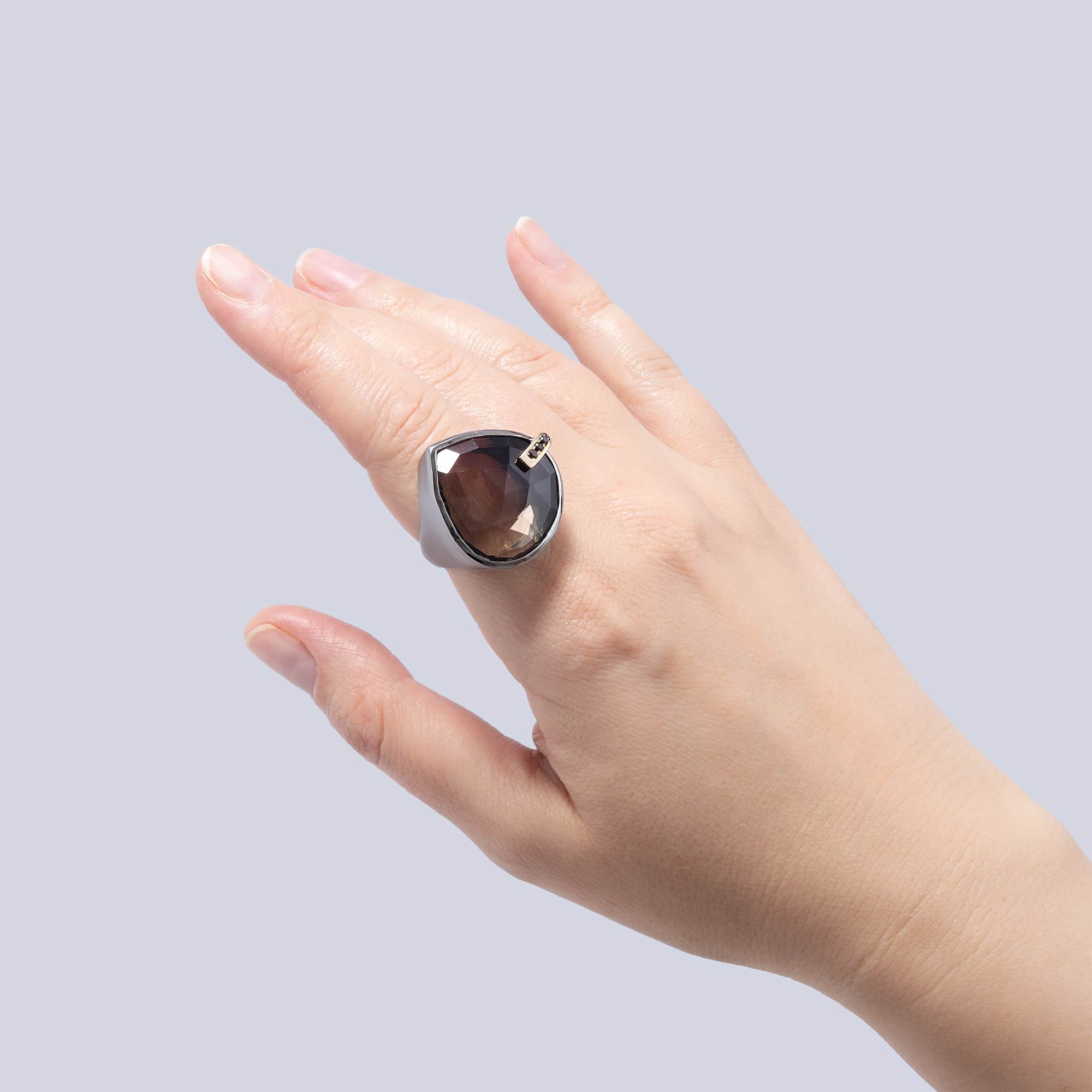 Nexor Singular Edition Sterling Silver Ring With Smoky Quartz & Black Spinel