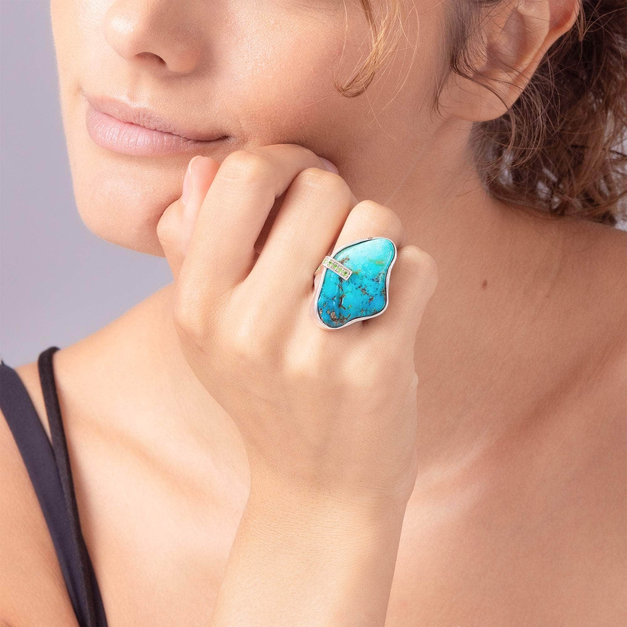 Vanua Rough Turquoise and Tsavorite Ring